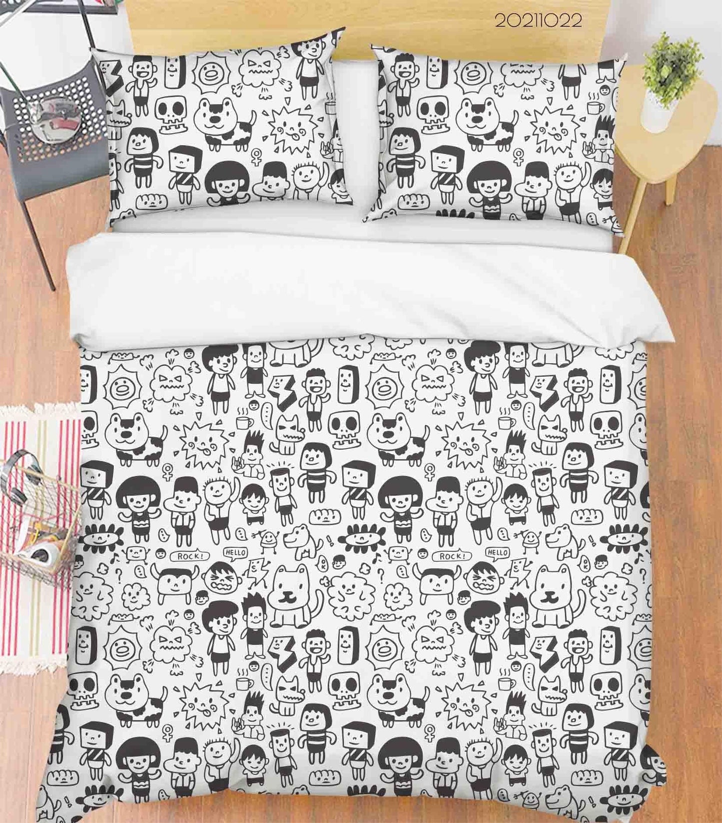3D Cartoon Comic Illustration Doodle Quilt Cover Set Bedding Set Duvet Cover Pillowcases 60