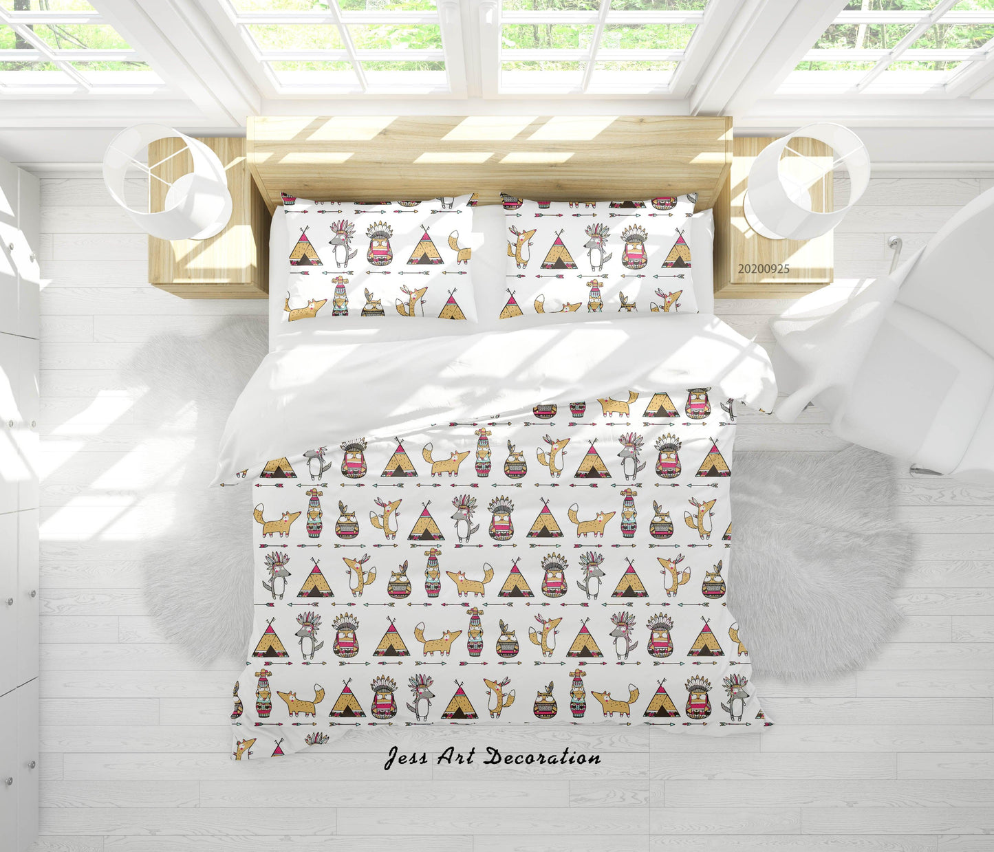 3D Cartoon Animal Indian Boy Pattern Quilt Cover Set Bedding Set Duvet Cover Pillowcases WJ 6494