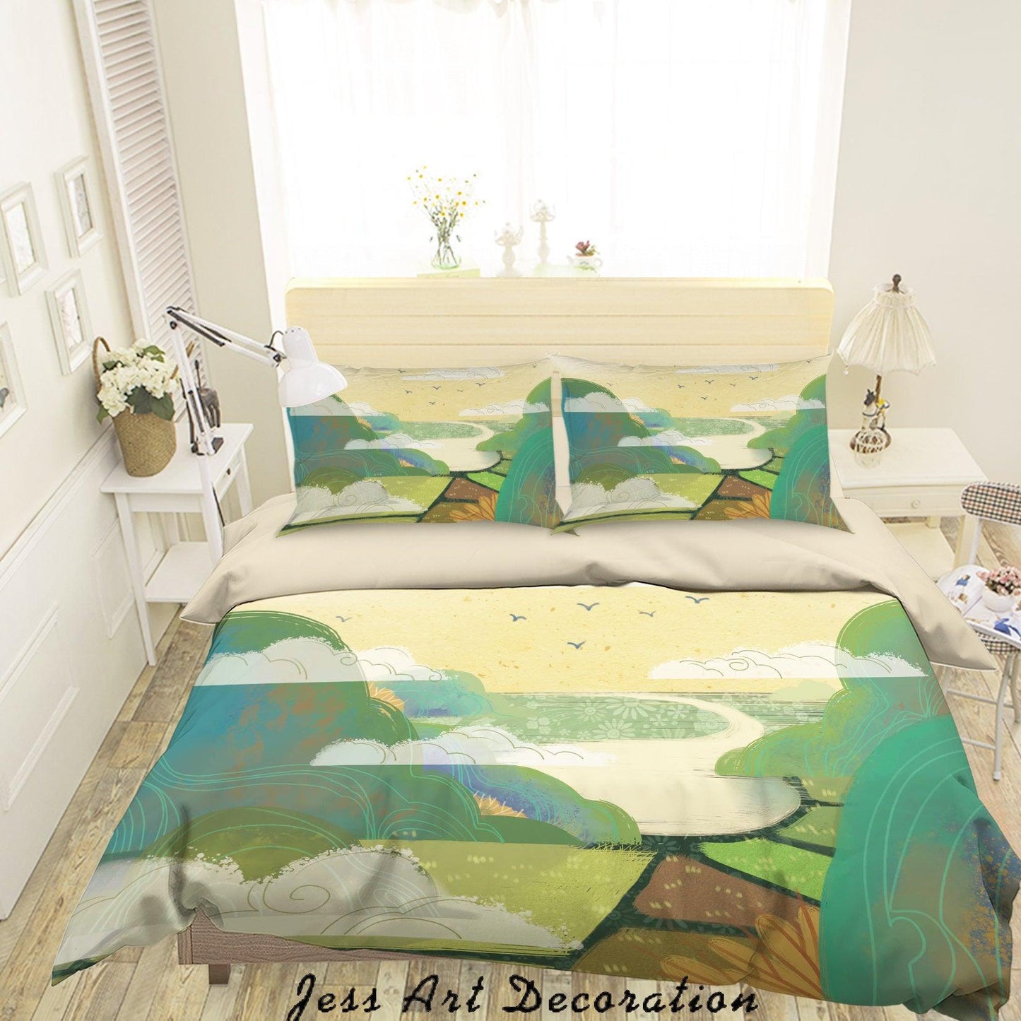 3D Cartoon Mountain Green Quilt Cover Set Bedding Set Duvet Cover Pillowcases A541 LQH