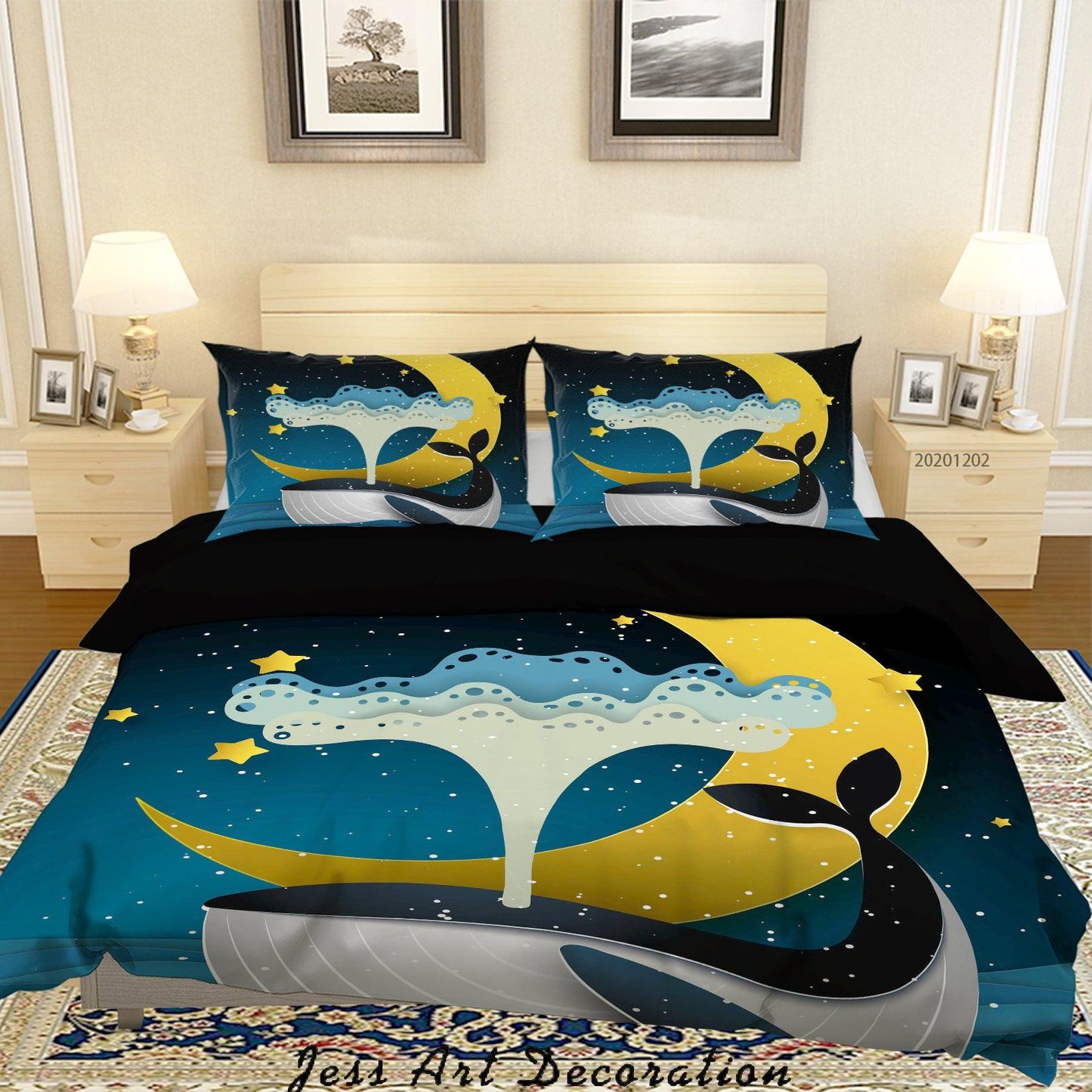 3D Cartoon Night Moon Star Cloud Ocean Whale Quilt Cover Set Bedding Set Duvet Cover Pillowcases LXL