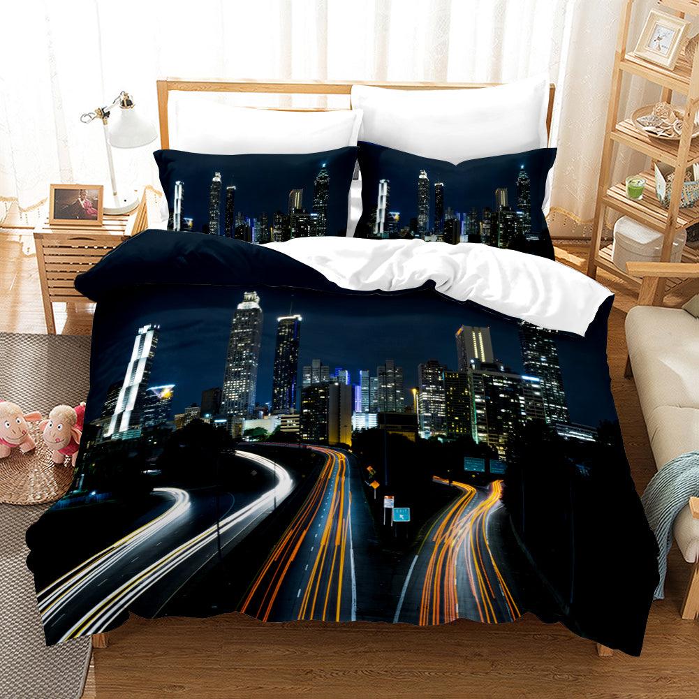 3D Black City Building Road Night Quilt Cover Set Bedding Set Pillowcases 22
