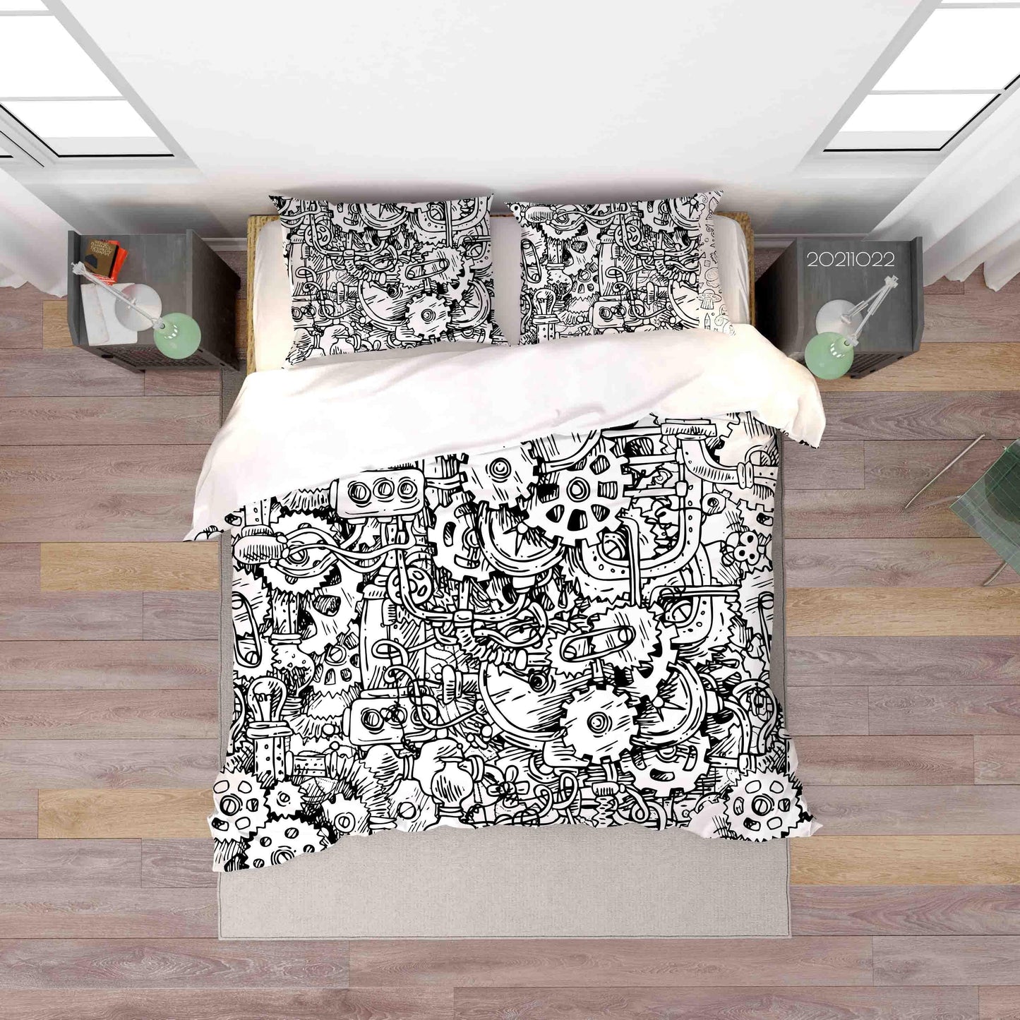 3D Abstract Mechanical Gear Doodle Quilt Cover Set Bedding Set Duvet Cover Pillowcases 13