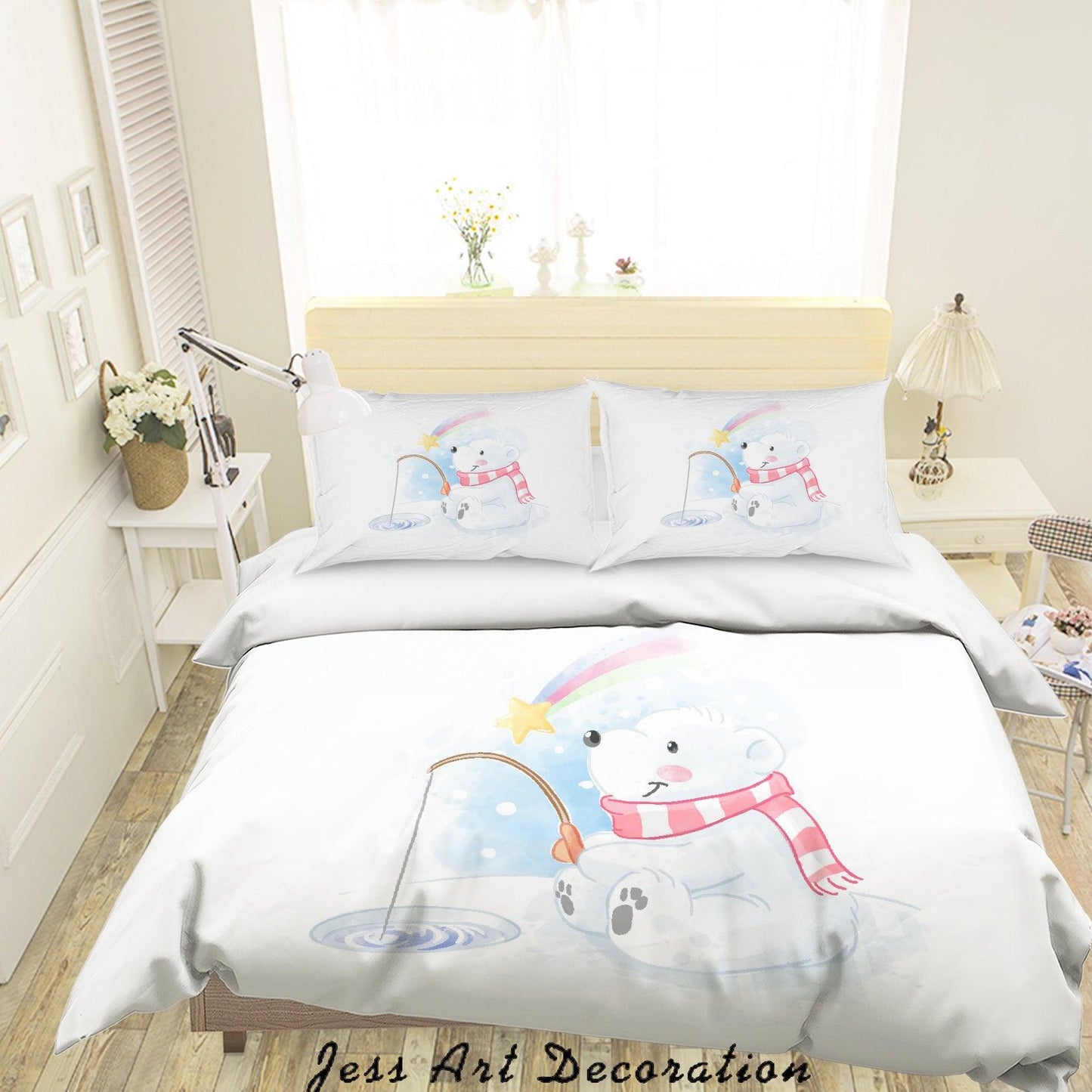 3D Bear Fishing Star Quilt Cover Set Bedding Set Duvet Cover Pillowcases SF14