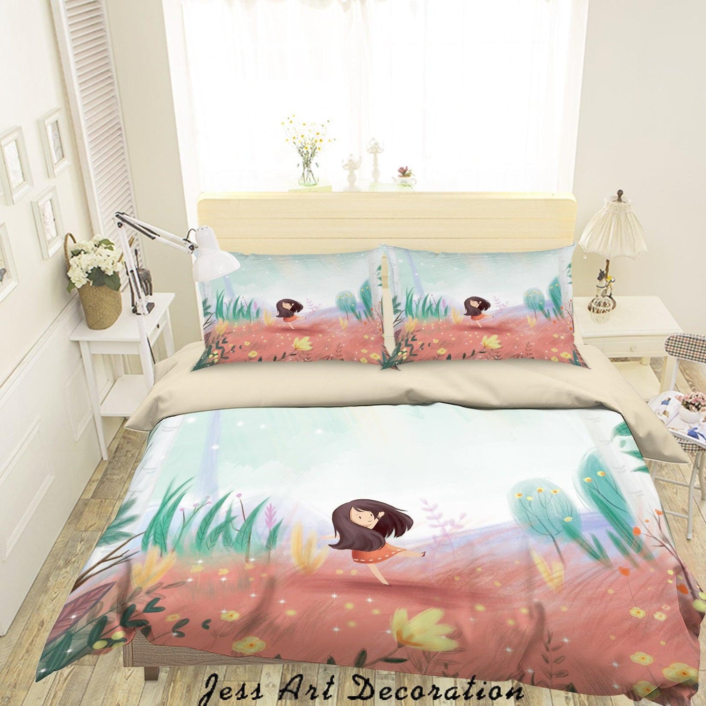 3D Cartoon Girl Flower Tree Quilt Cover Set Bedding Set Duvet Cover Pillowcases A567 LQH