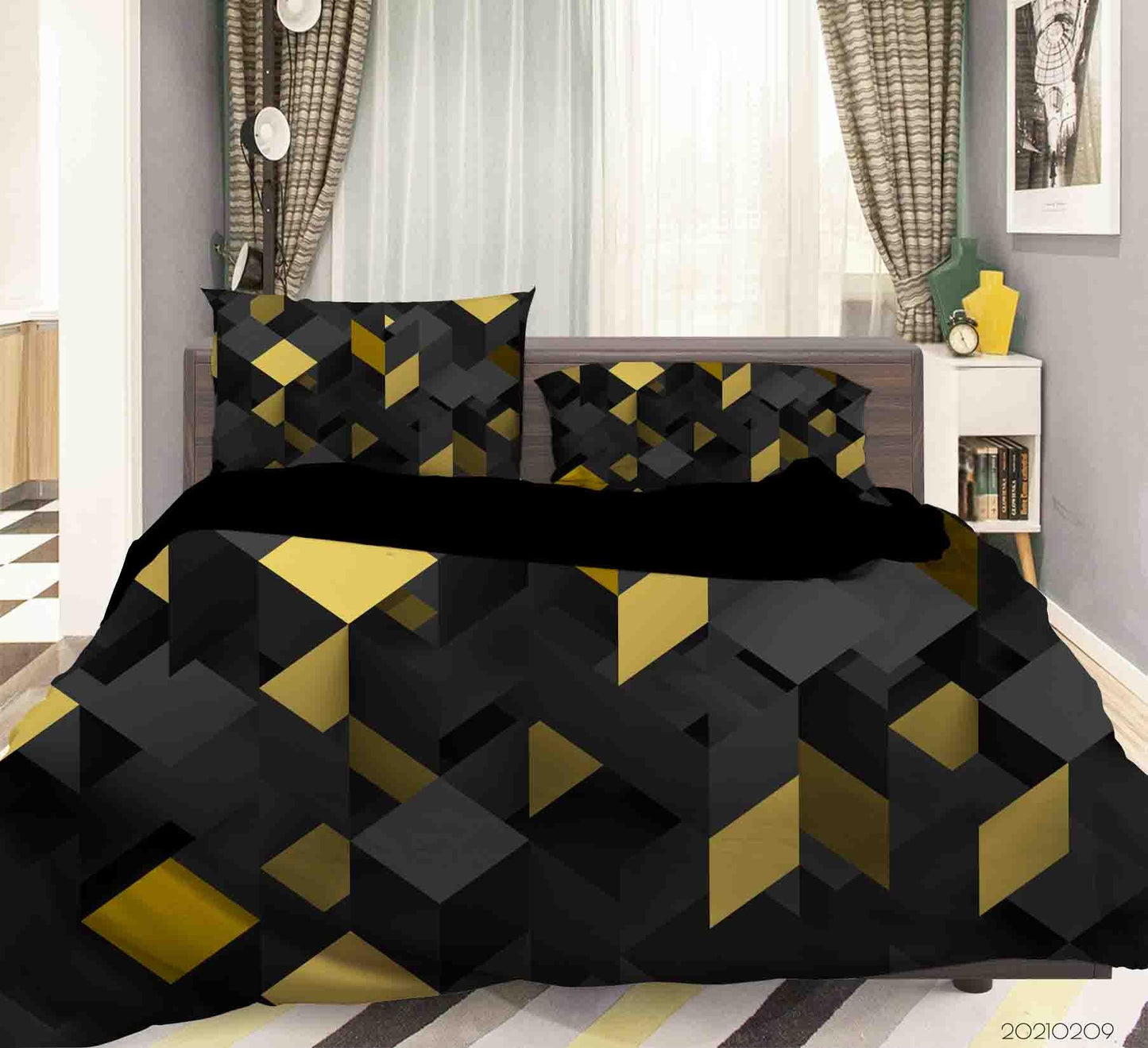 3D Abstract Black Gold Geometry Quilt Cover Set Bedding Set Duvet Cover Pillowcases 19