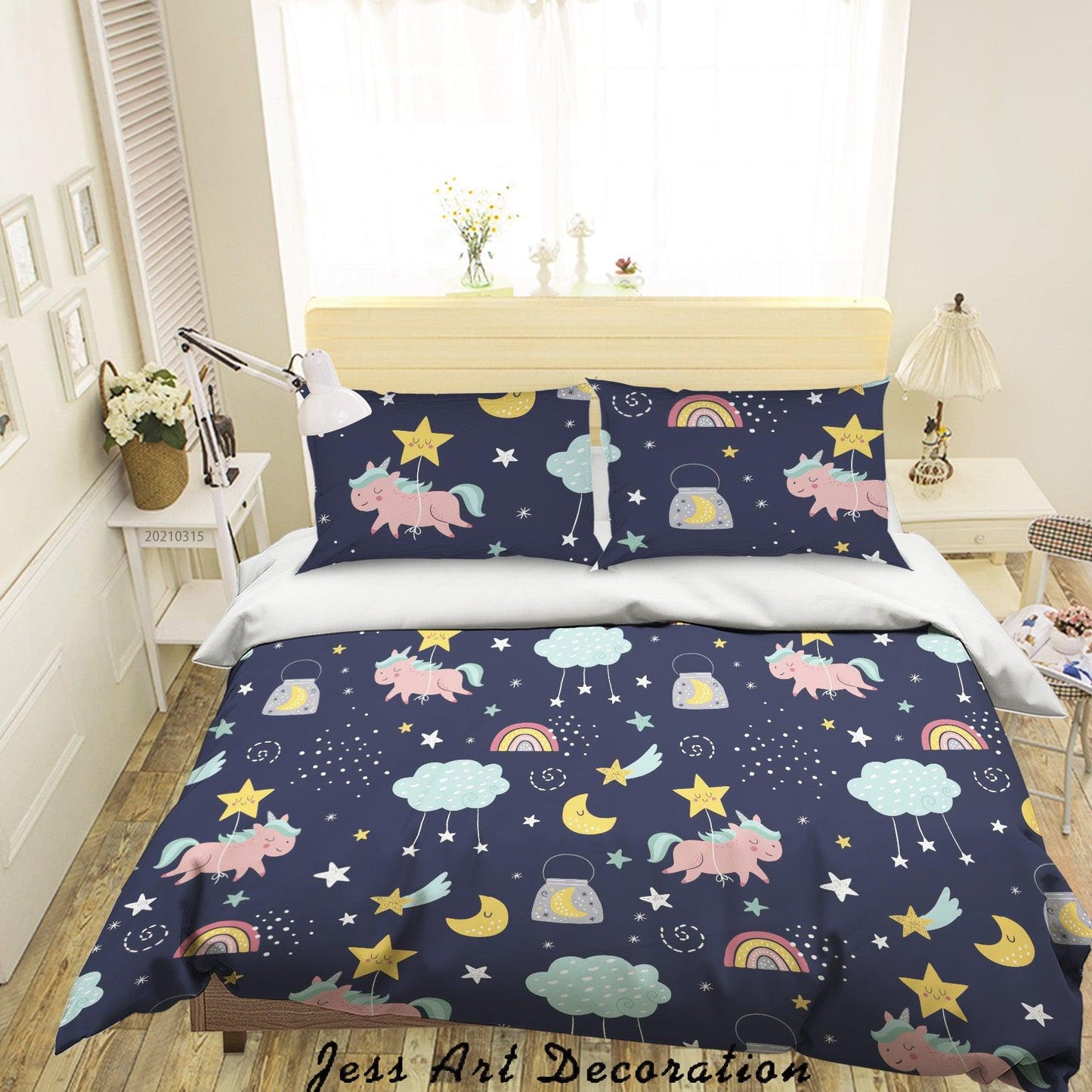 3D Cartoon Cloud Rainbow Unicorn Quilt Cover Set Bedding Set Duvet Cover Pillowcases 122