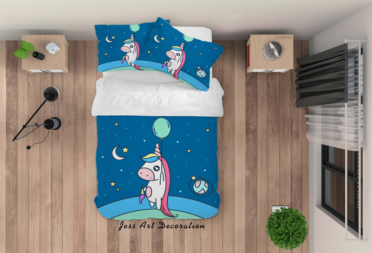 3D Blue Unicorn Quilt Cover Set Bedding Set Duvet Cover Pillowcases SF153