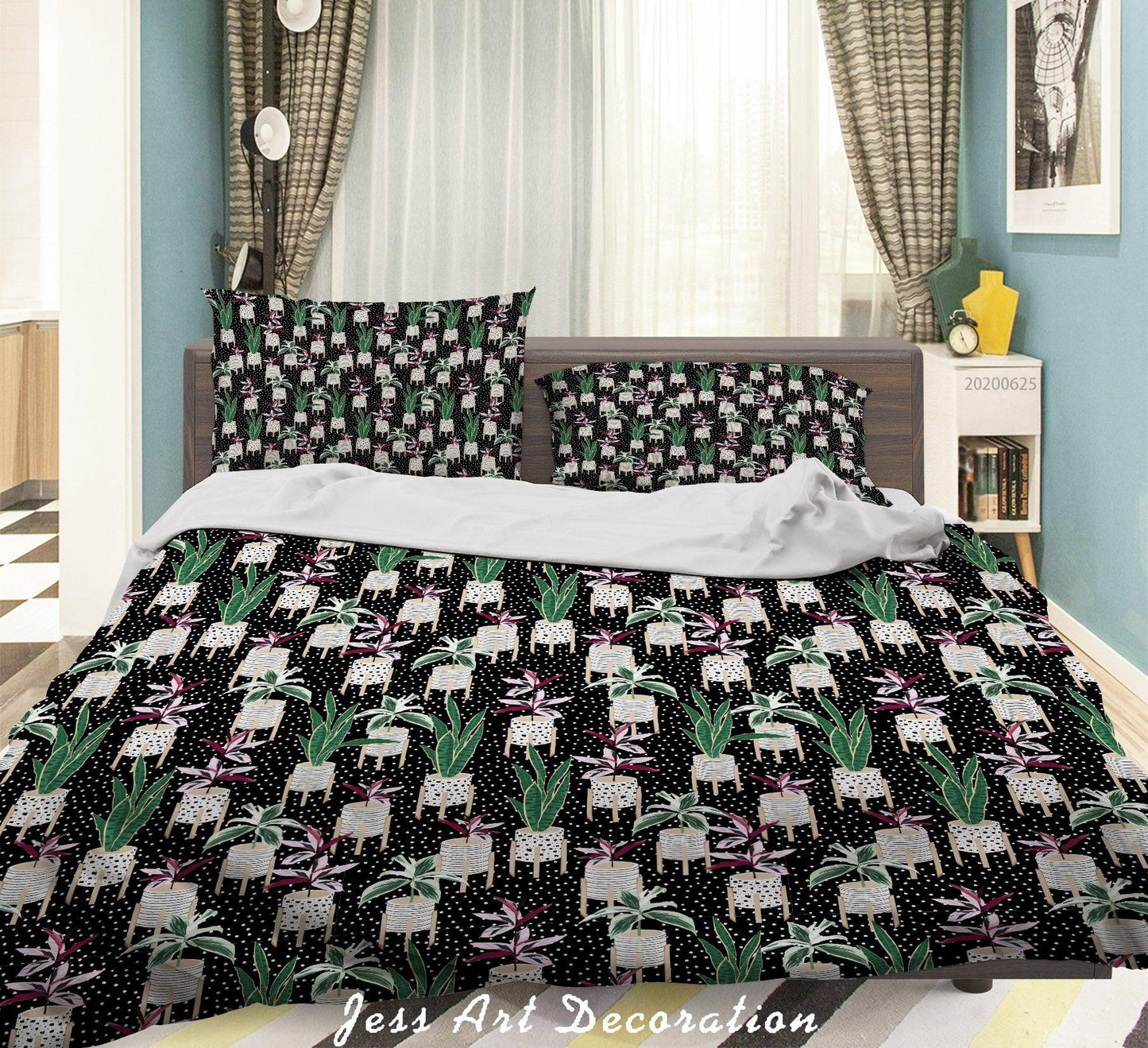 3D Black Dot Pattern Potted Plants Quilt Cover Set Bedding Set Duvet Cover Pillowcases SF21
