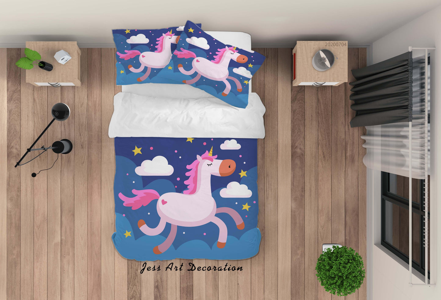 3D Blue Unicorn Quilt Cover Set Bedding Set Duvet Cover Pillowcases SF184