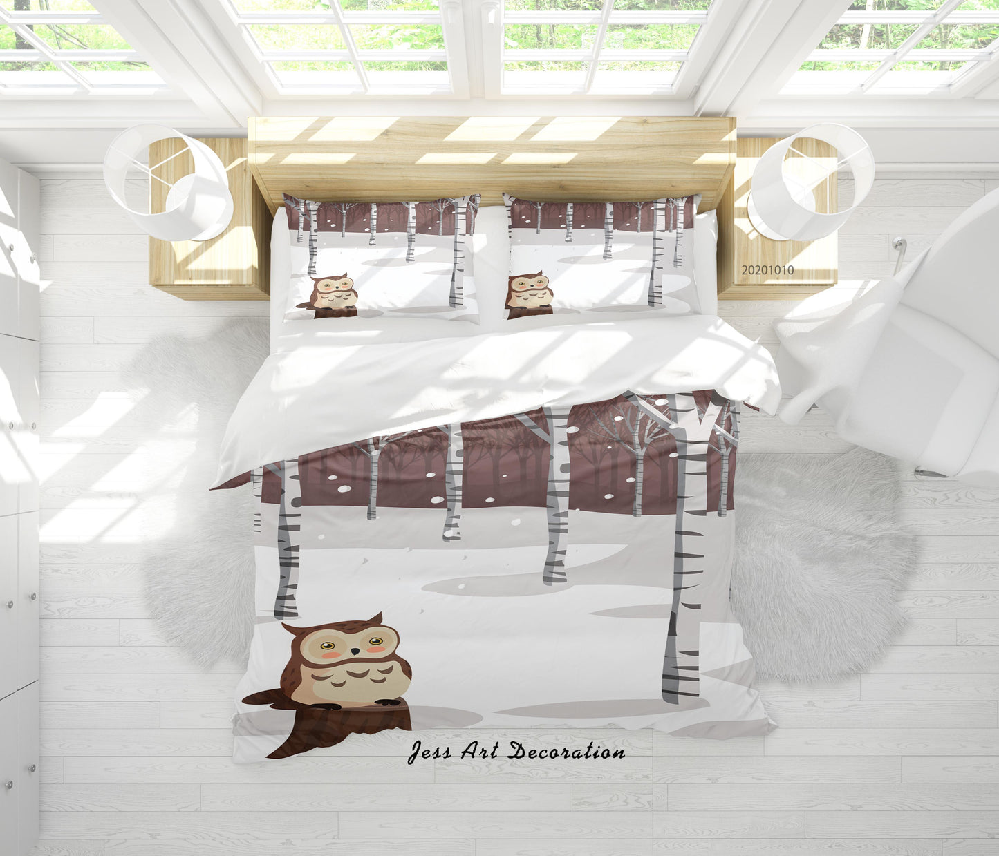 3D Cartoon Animal Winter Owl Quilt Cover Set Bedding Set Duvet Cover Pillowcases WJ 9586
