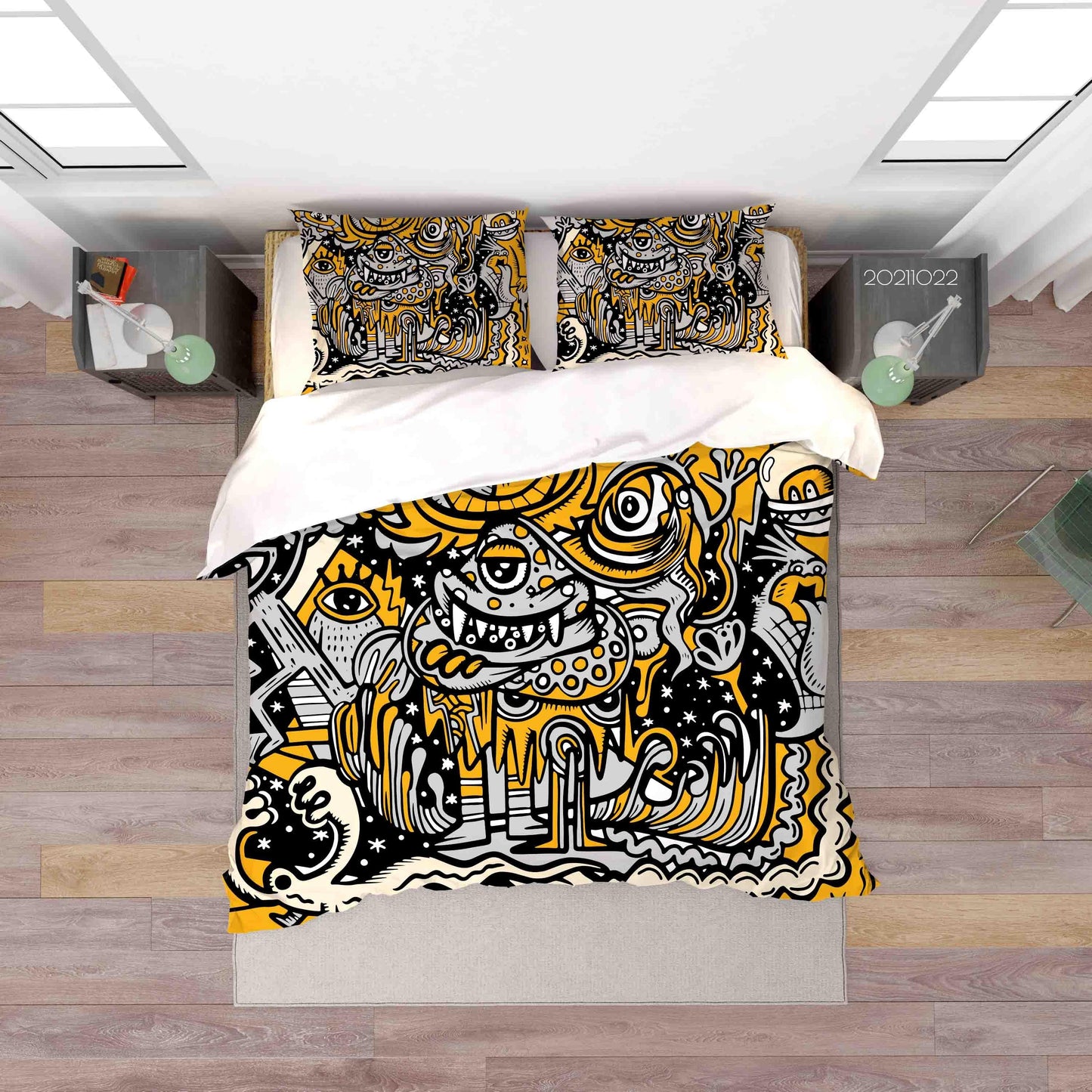 3D Abstract Yellow Monster Graffiti Quilt Cover Set Bedding Set Duvet Cover Pillowcases 19