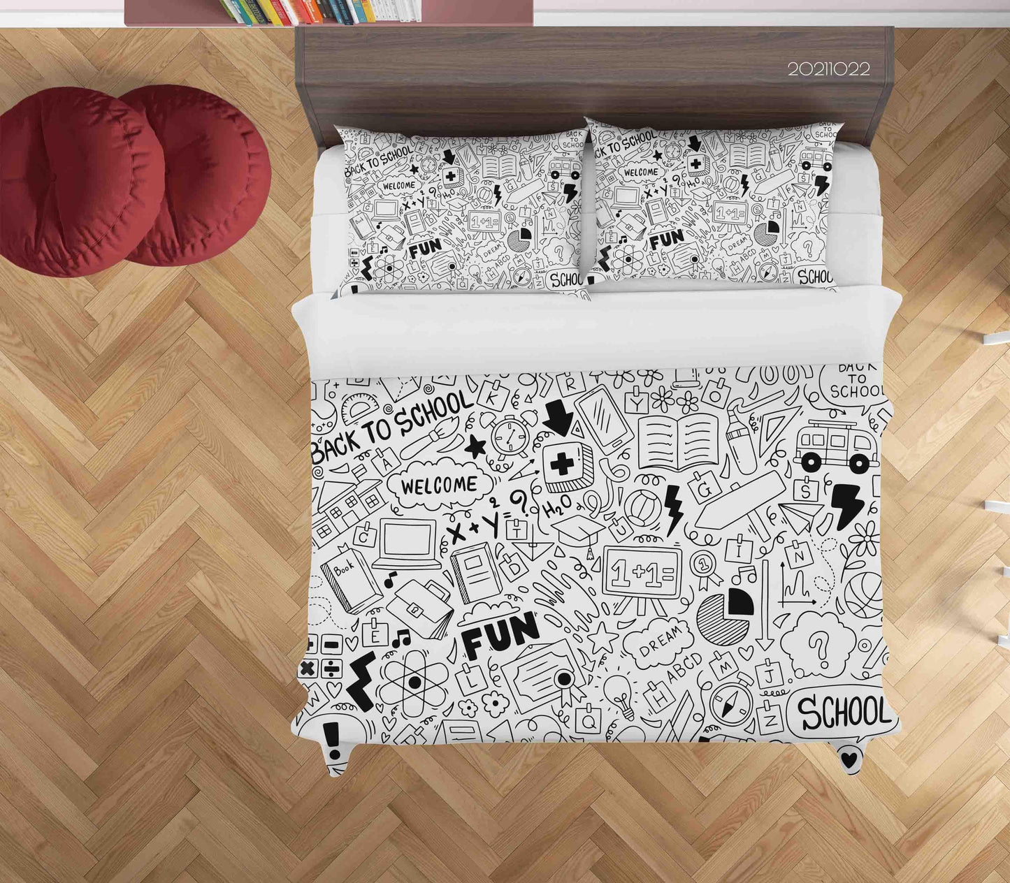 3D Cartoon Learning Supplies Graffiti Quilt Cover Set Bedding Set Duvet Cover Pillowcases 43