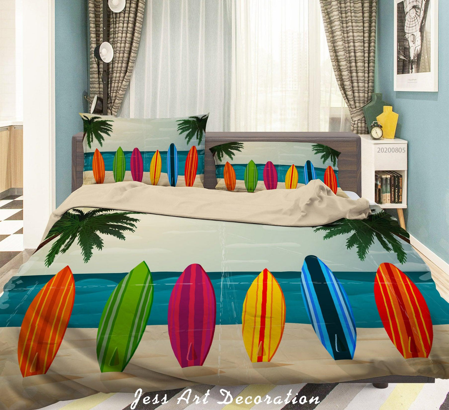 3D Beach Palm Tree Colorful Surfboard Quilt Cover Set Bedding Set Duvet Cover Pillowcases LXL 18