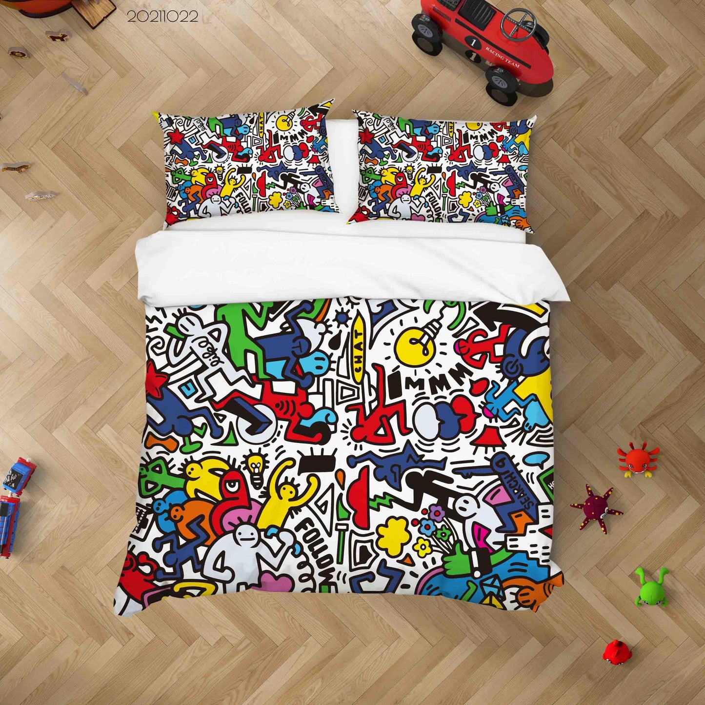 3D Cartoon Color Illustration Pattern Graffiti Quilt Cover Set Bedding Set Duvet Cover Pillowcases 89