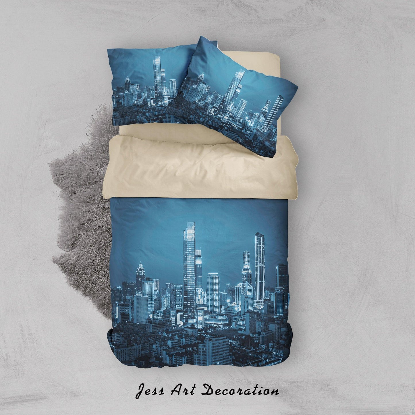 3D Blue City Building Skyscraper Night View Quilt Cover Set Bedding Set Duvet Cover Pillowcases SF81