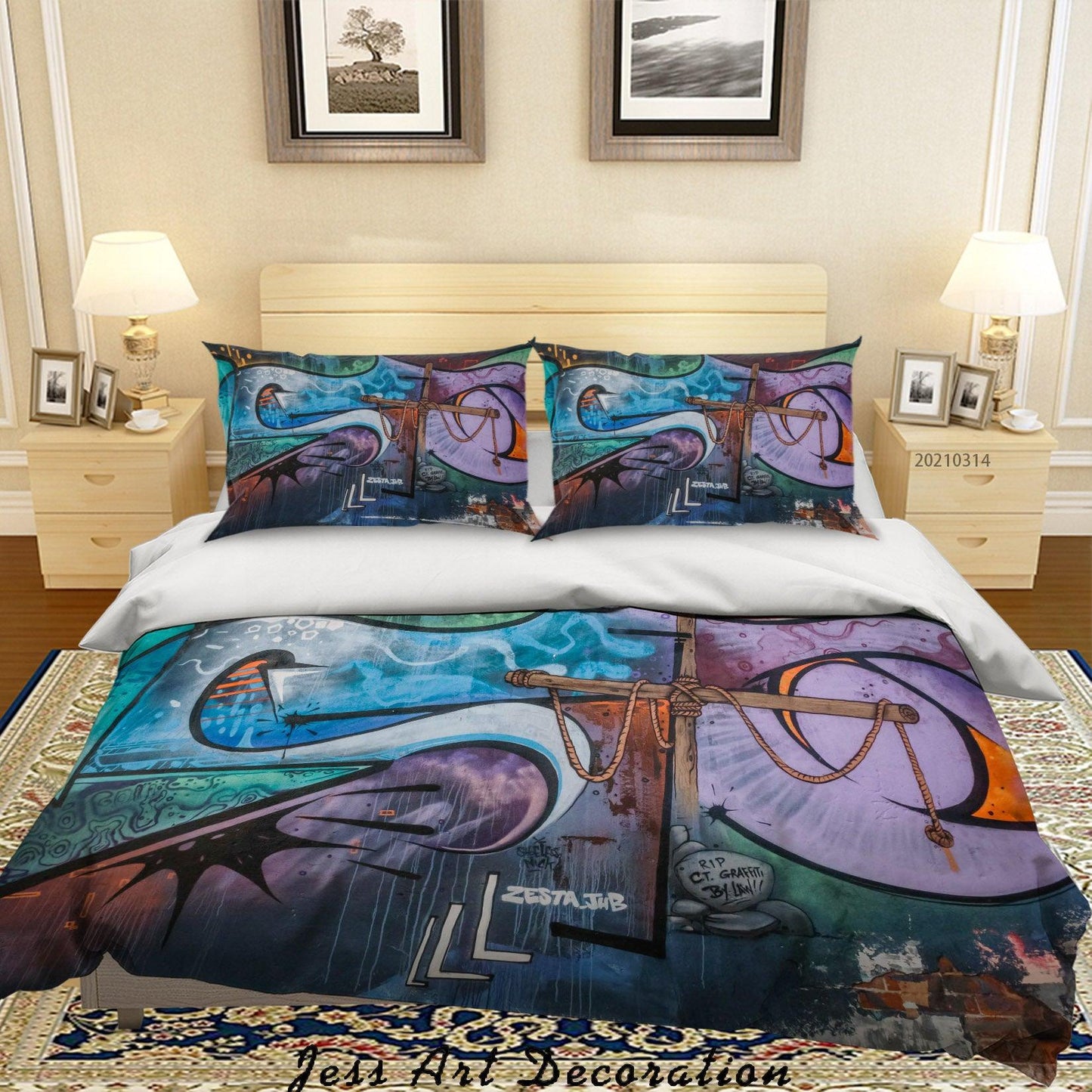 3D Abstract Colored Street Graffiti Quilt Cover Set Bedding Set Duvet Cover Pillowcases 195