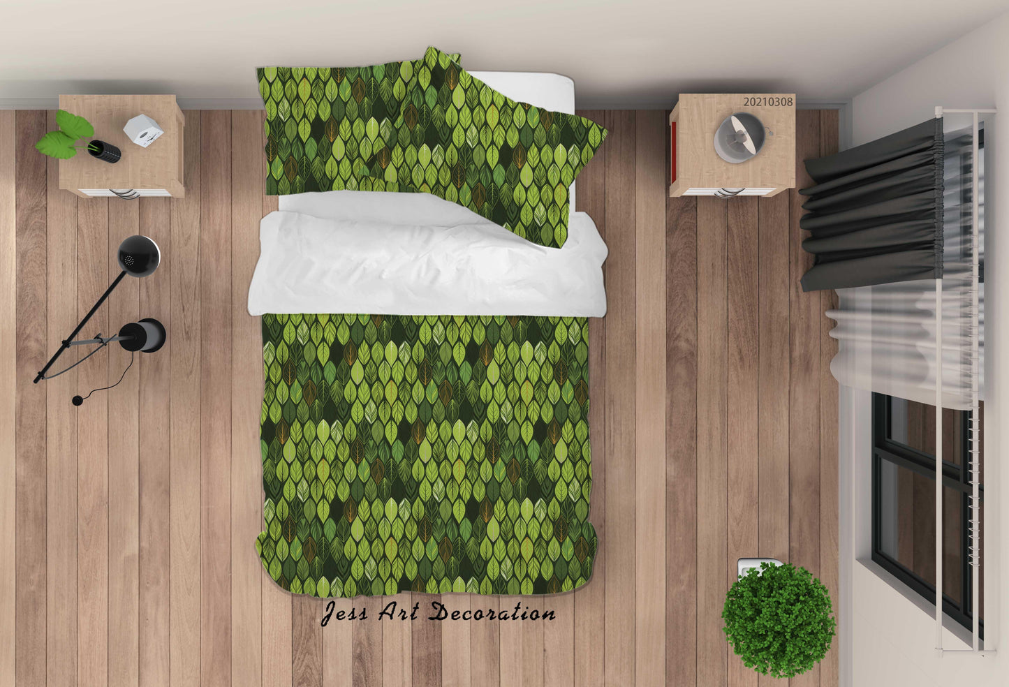 3D Abstract Green Leaf Quilt Cover Set Bedding Set Duvet Cover Pillowcases 261