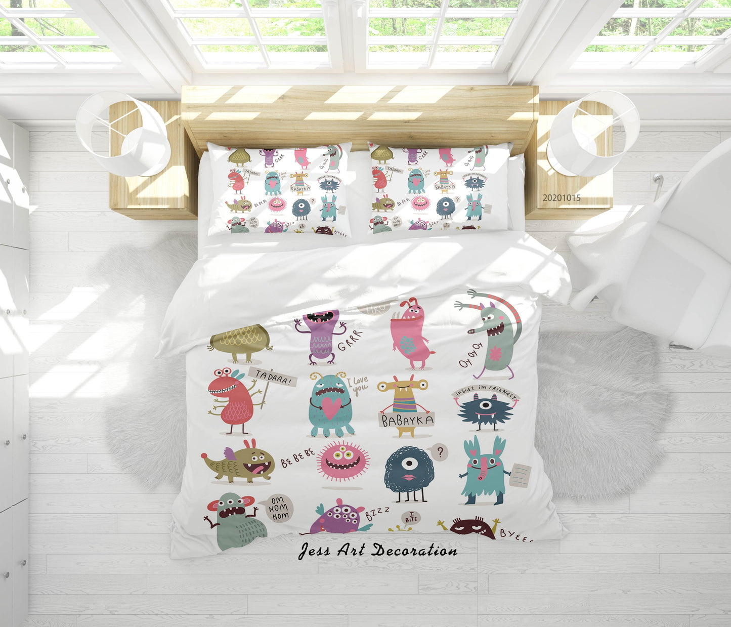 3D Cartoon Animal Monsters Pattern Quilt Cover Set Bedding Set Duvet Cover Pillowcases WJ 9675