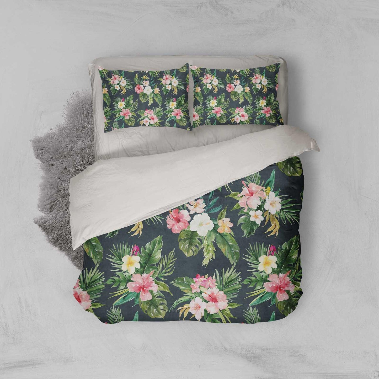 3D Black Watercolor Floral Leaves Quilt Cover Set Bedding Set Pillowcases 01