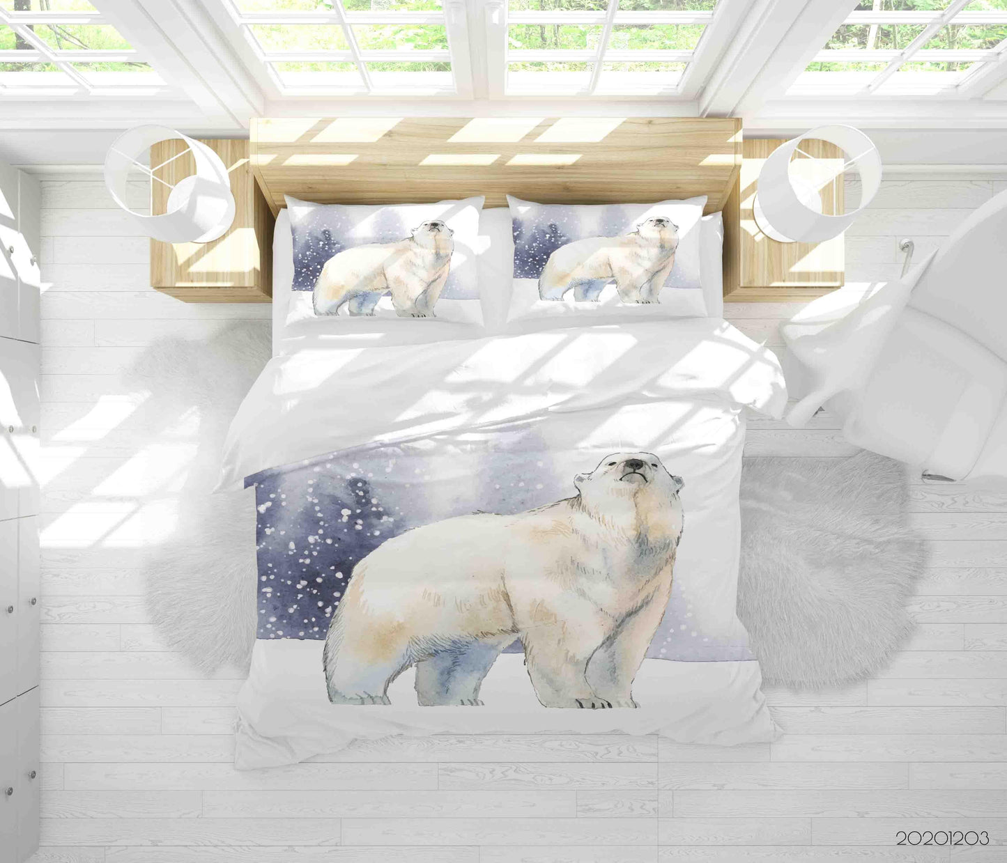 3D Cartoon Hand Drawn Snowing Polar Bear Animal Quilt Cover Set Bedding Set Duvet Cover Pillowcases LXL