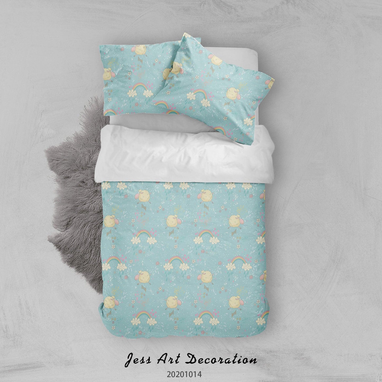 3D Cartoon Animal Sheep Rainbow Pattern Quilt Cover Set Bedding Set Duvet Cover Pillowcases WJ 9711