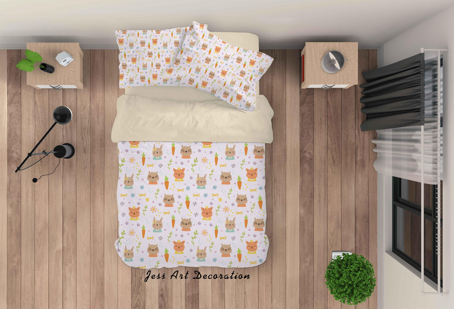 3D Cartoon Rabbit Carrot Quilt Cover Set Bedding Set Duvet Cover Pillowcases A346 LQH