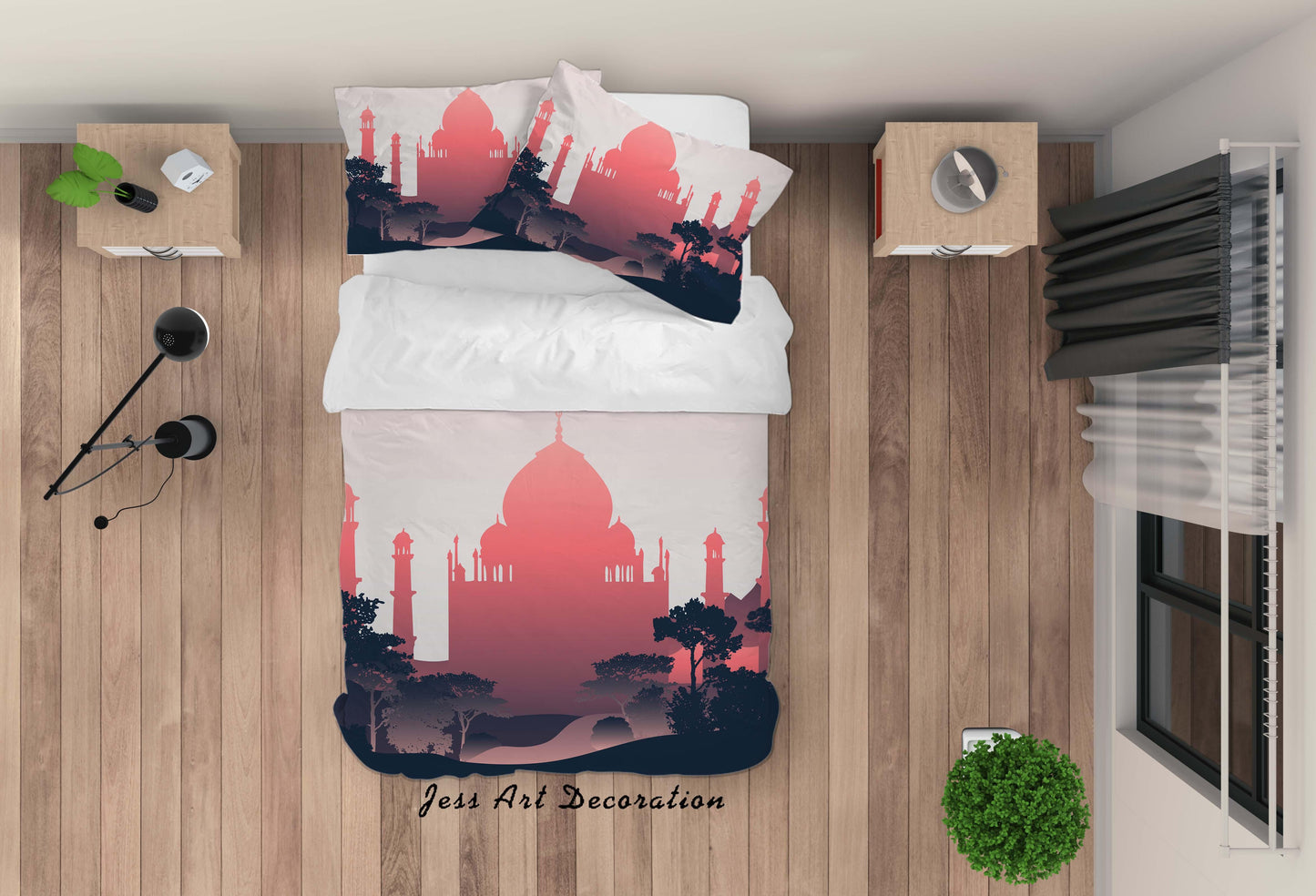 3D Cartoon Pink Castle Tree Quilt Cover Set Bedding Set Duvet Cover Pillowcases A382 LQH