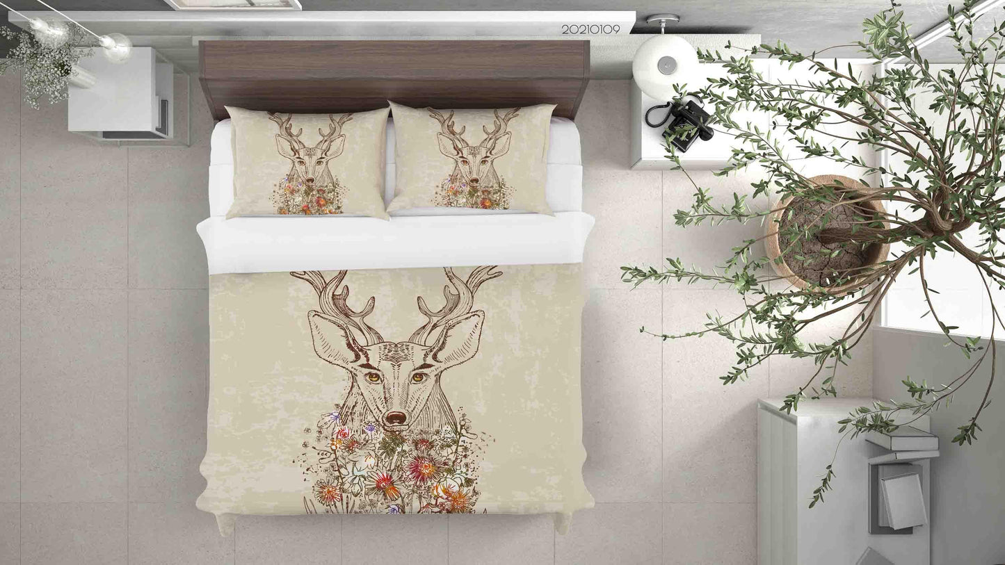 3D Cartoon Animal Elk Flowers Quilt Cover Set Bedding Set Duvet Cover Pillowcases 72 LQH