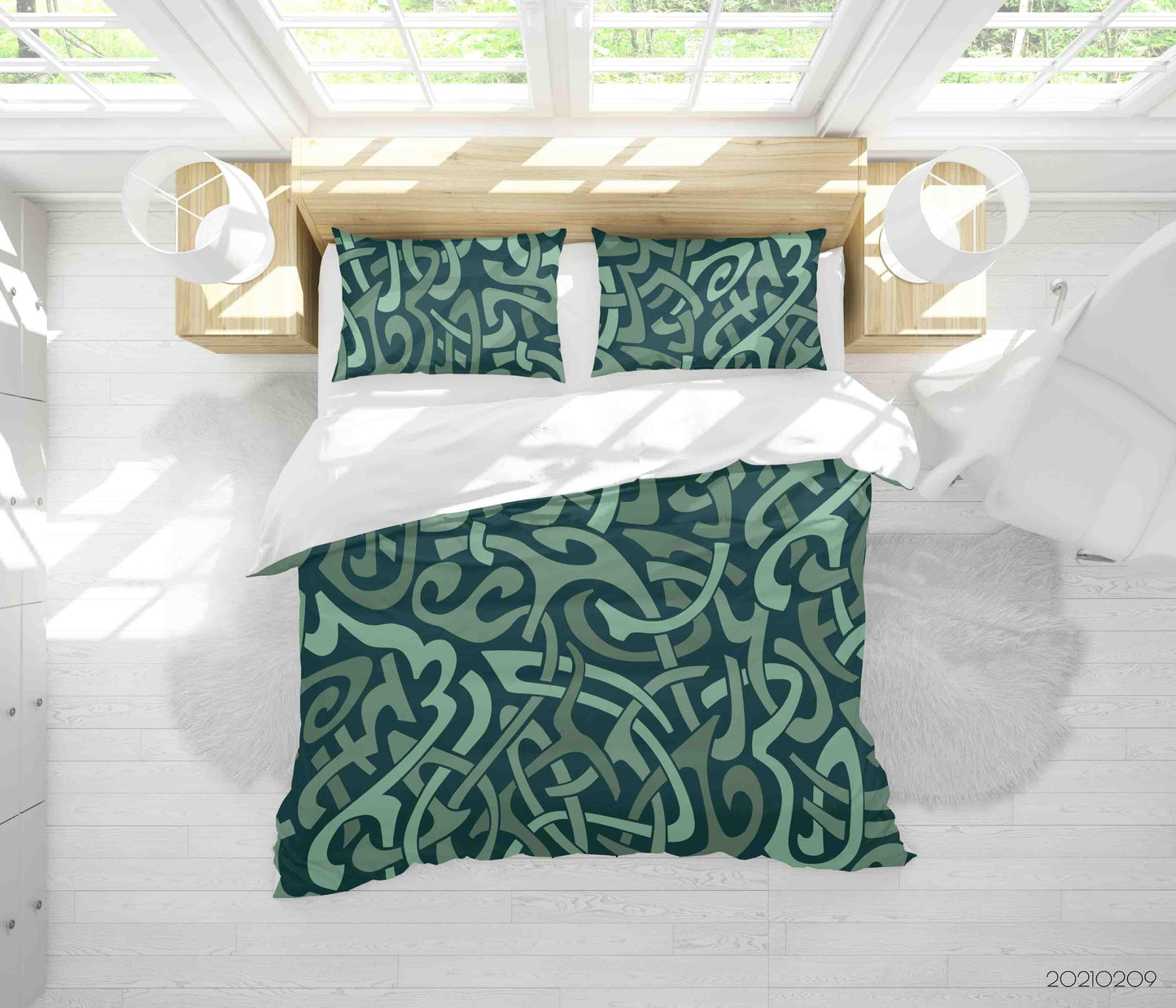 3D Abstract Green Geometry Quilt Cover Set Bedding Set Duvet Cover Pillowcases 293