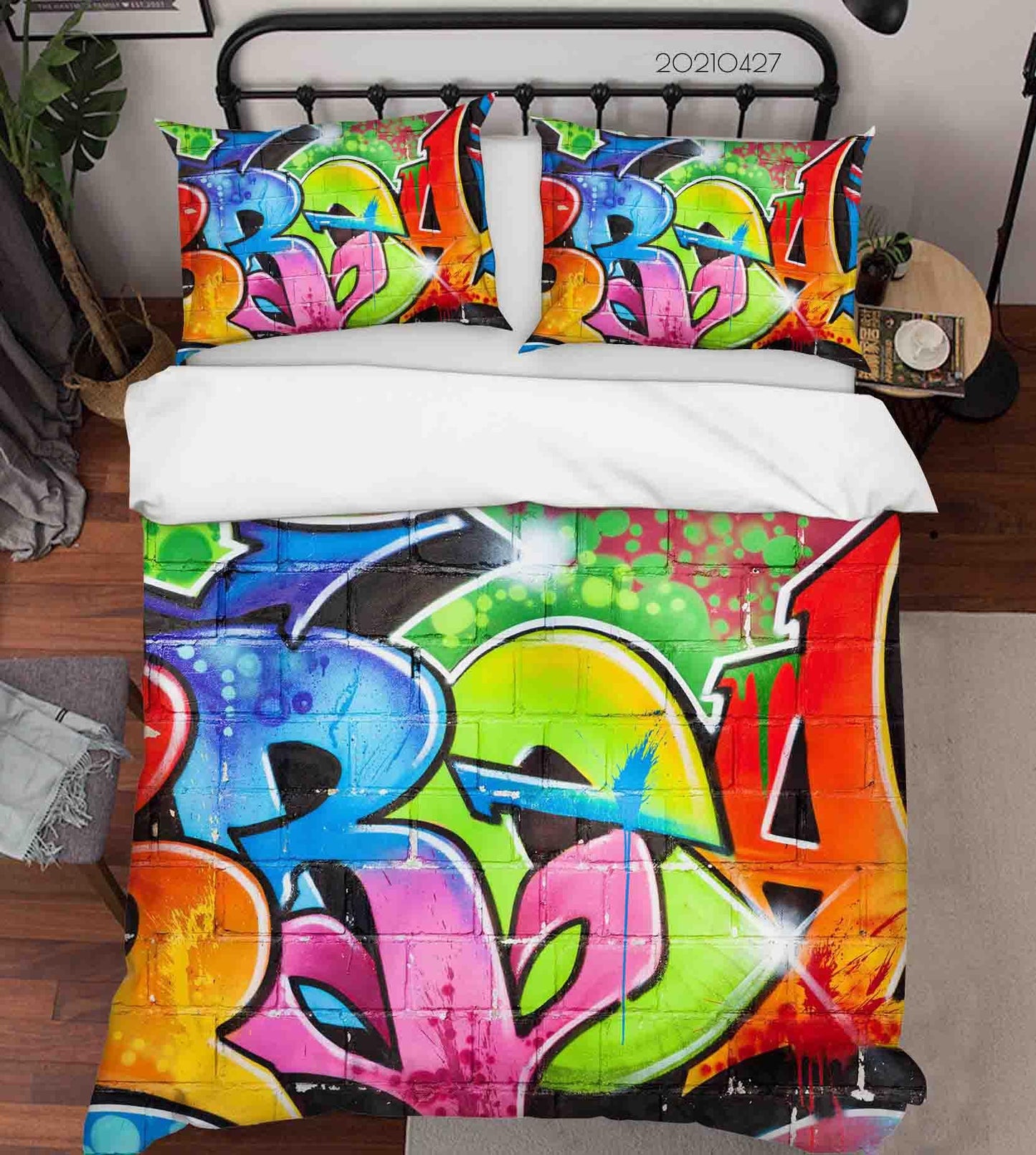 3D Abstract Colored Street Graffiti Quilt Cover Set Bedding Set Duvet Cover Pillowcases 80