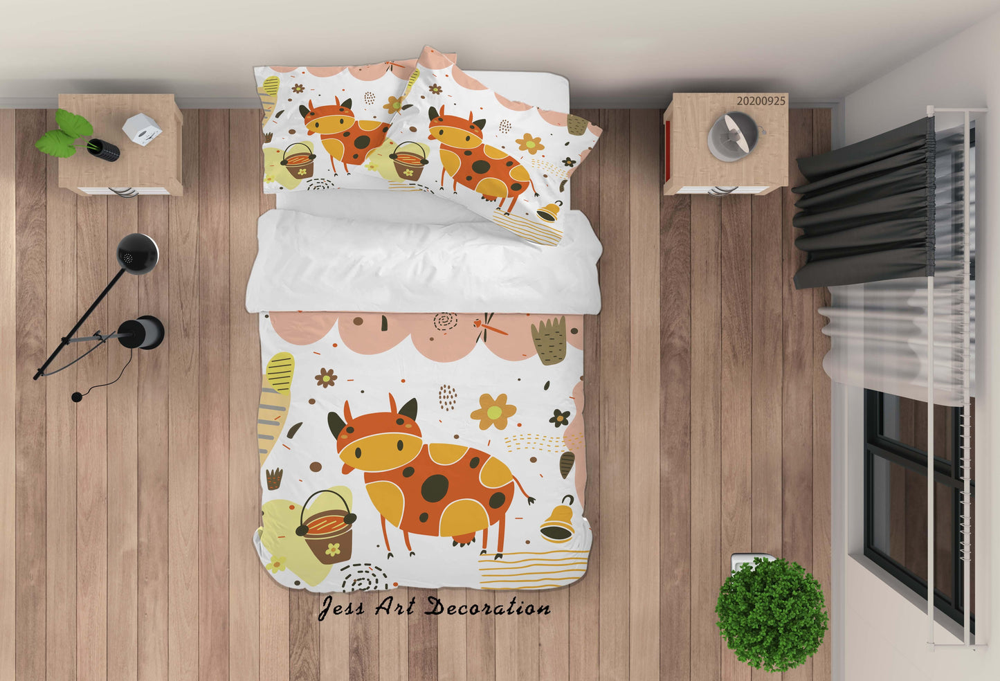 3D Cartoon Animal Cow Pattern Quilt Cover Set Bedding Set Duvet Cover Pillowcases WJ 6464