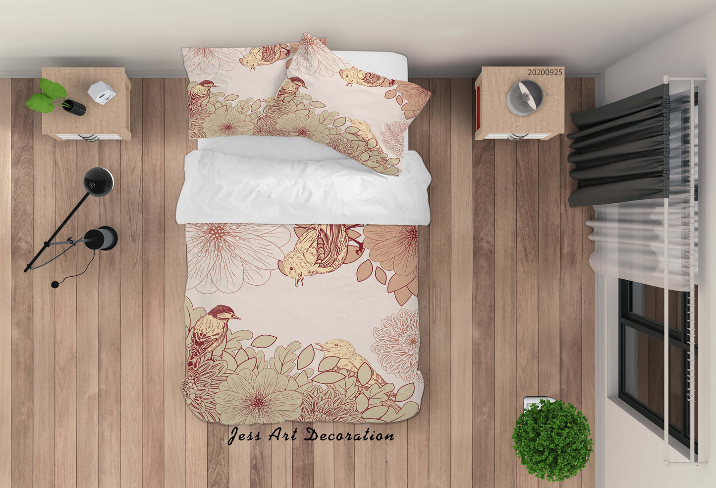 3D Cartoon Animal Bird Leaves Pattern Quilt Cover Set Bedding Set Duvet Cover Pillowcases WJ 6496