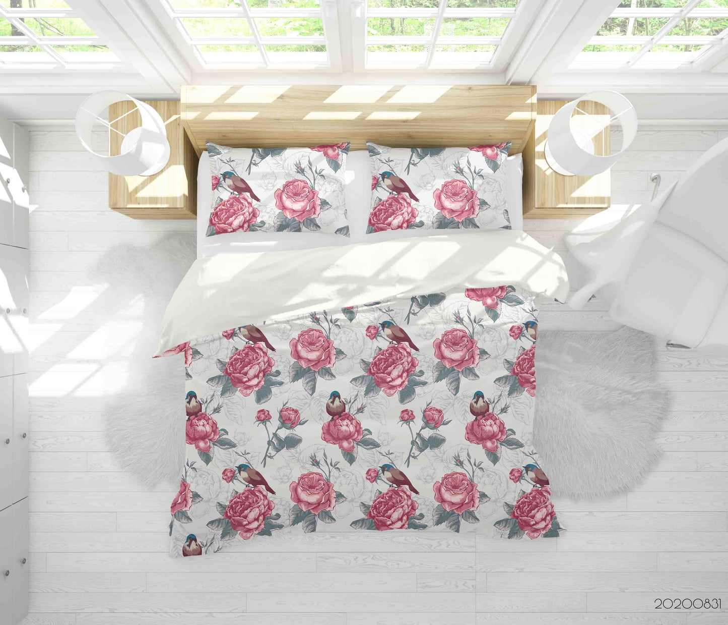 3D Botanical Floral Pattern Roses Birds Quilt Cover Set Bedding Set Duvet Cover Pillowcases WJ 3406
