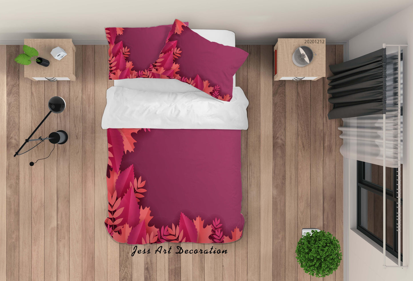 3D Botanical Pink Leaves Plant Quilt Cover Set Bedding Set Duvet Cover Pillowcases LXL