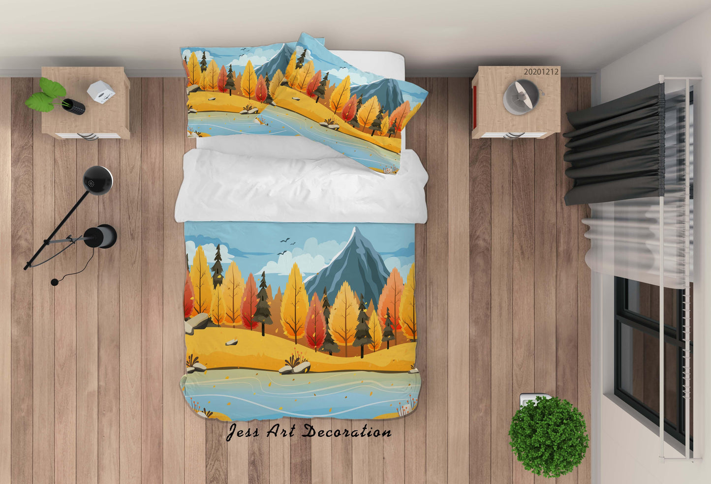 3D Cartoon Landscape Mountain Autumn Tree Plant Quilt Cover Set Bedding Set Duvet Cover Pillowcases LXL
