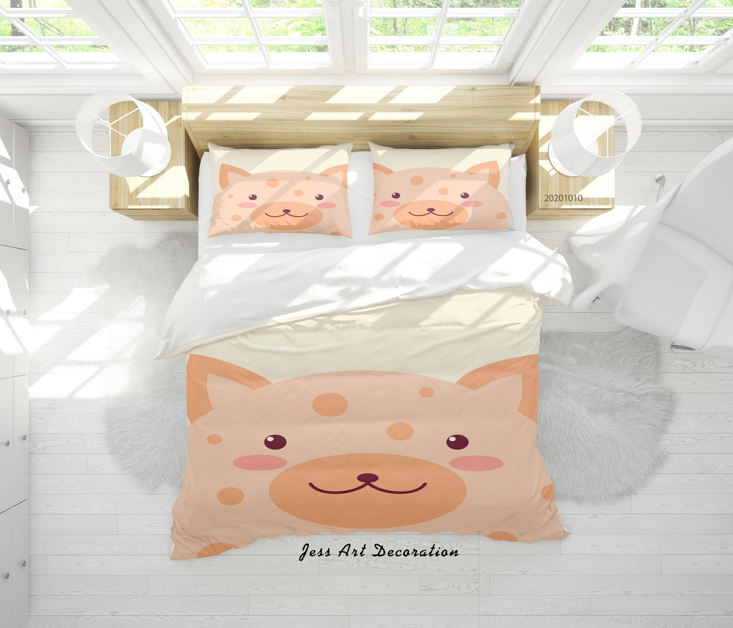 3D Cartoon Cute Animal Cat Quilt Cover Set Bedding Set Duvet Cover Pillowcases WJ 9538