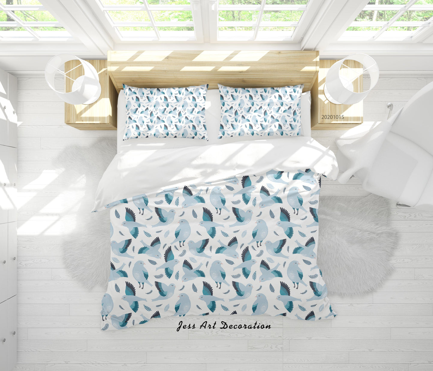 3D Cartoon Animal LIttle Blue BIrds Pattern Quilt Cover Set Bedding Set Duvet Cover Pillowcases WJ 9597