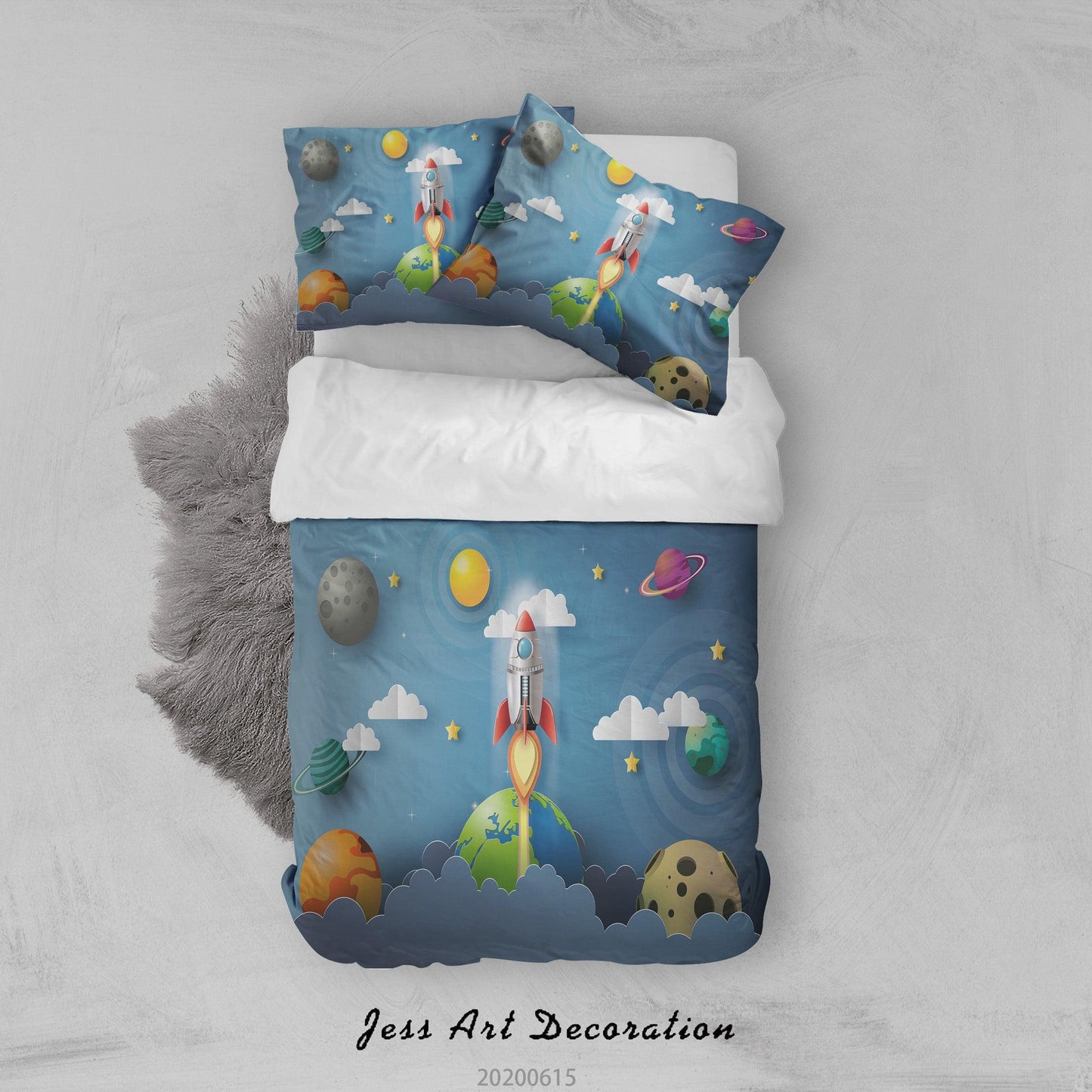 3D Blue Planet Rocket Quilt Cover Set Bedding Set Duvet Cover Pillowcases SF56