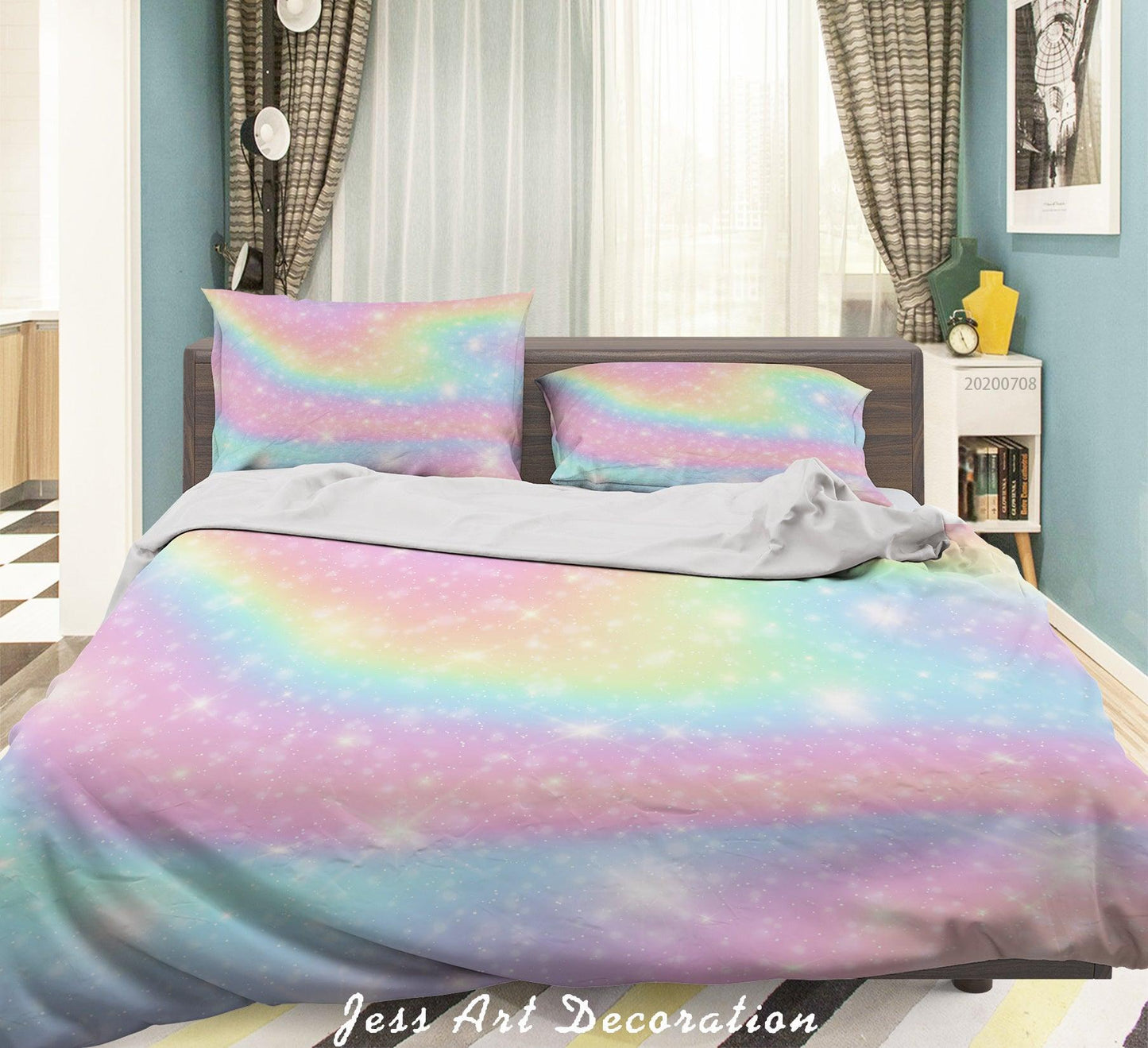 3D Blue Pink Star Quilt Cover Set Bedding Set Duvet Cover Pillowcases SF04