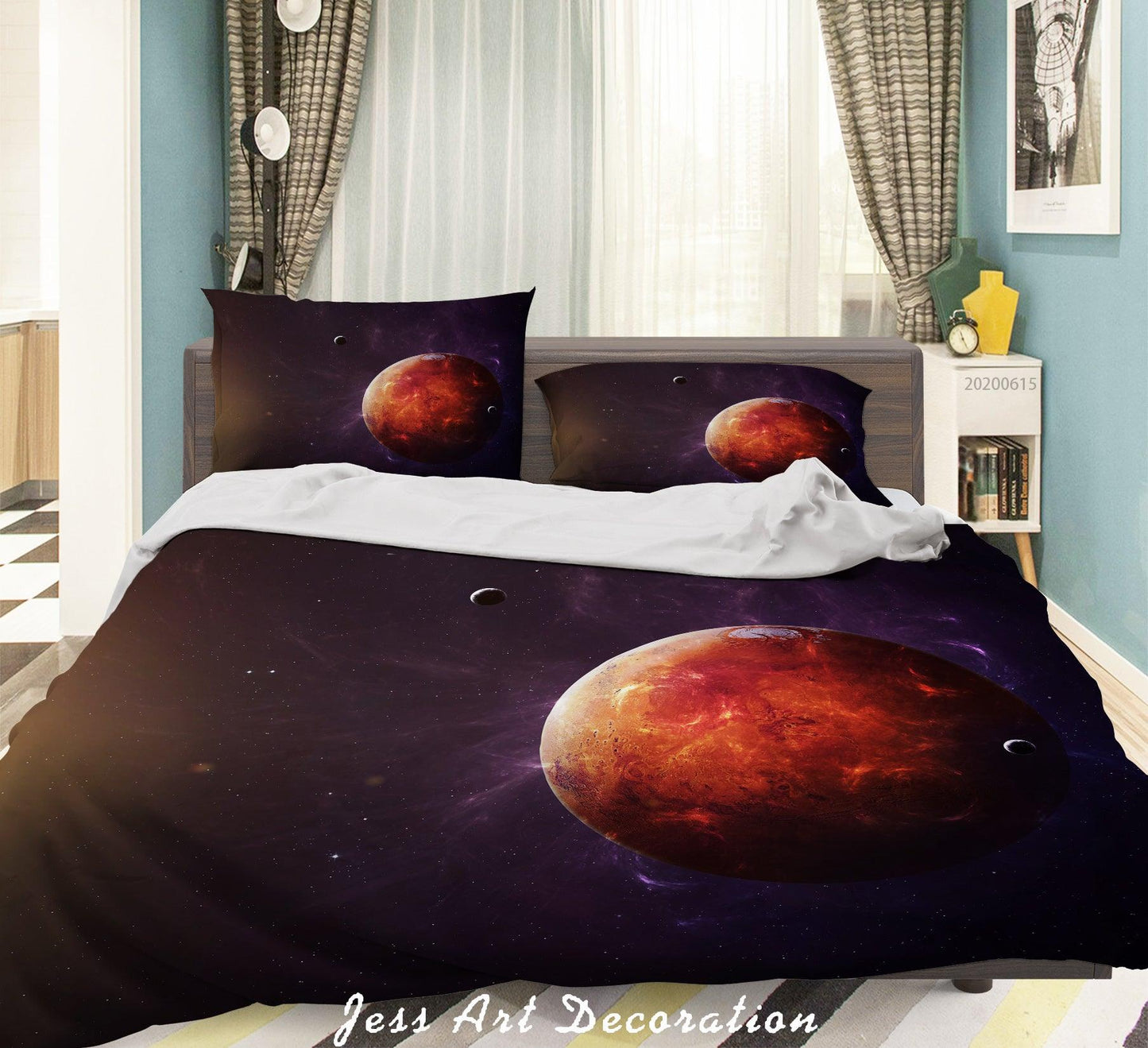 3D Black Red Planet Quilt Cover Set Bedding Set Duvet Cover Pillowcases SF76