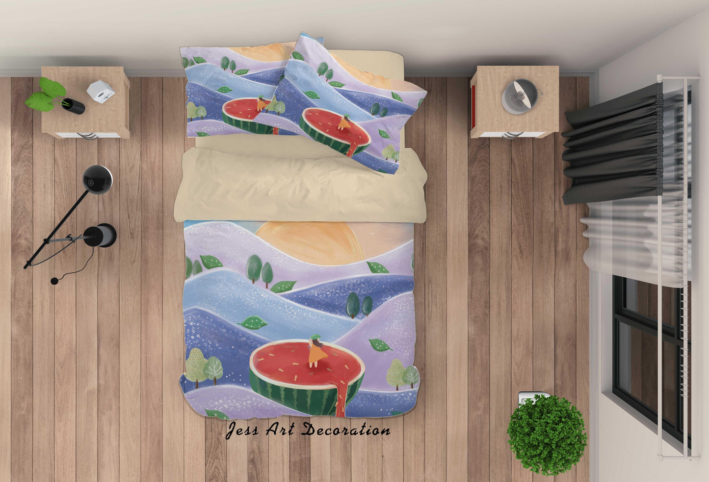 3D Cartoon Hill Watermelon Girl Quilt Cover Set Bedding Set Duvet Cover Pillowcases A608 LQH