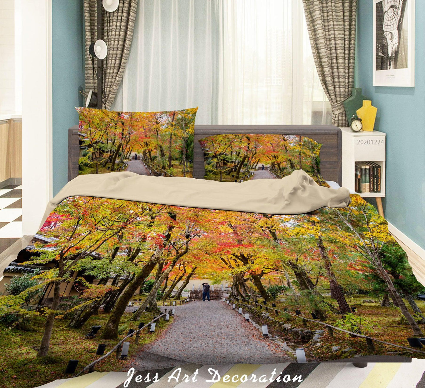 3D Autumn Forest Wooden Bridge Quilt Cover Set Bedding Set Duvet Cover Pillowcases 7 LQH