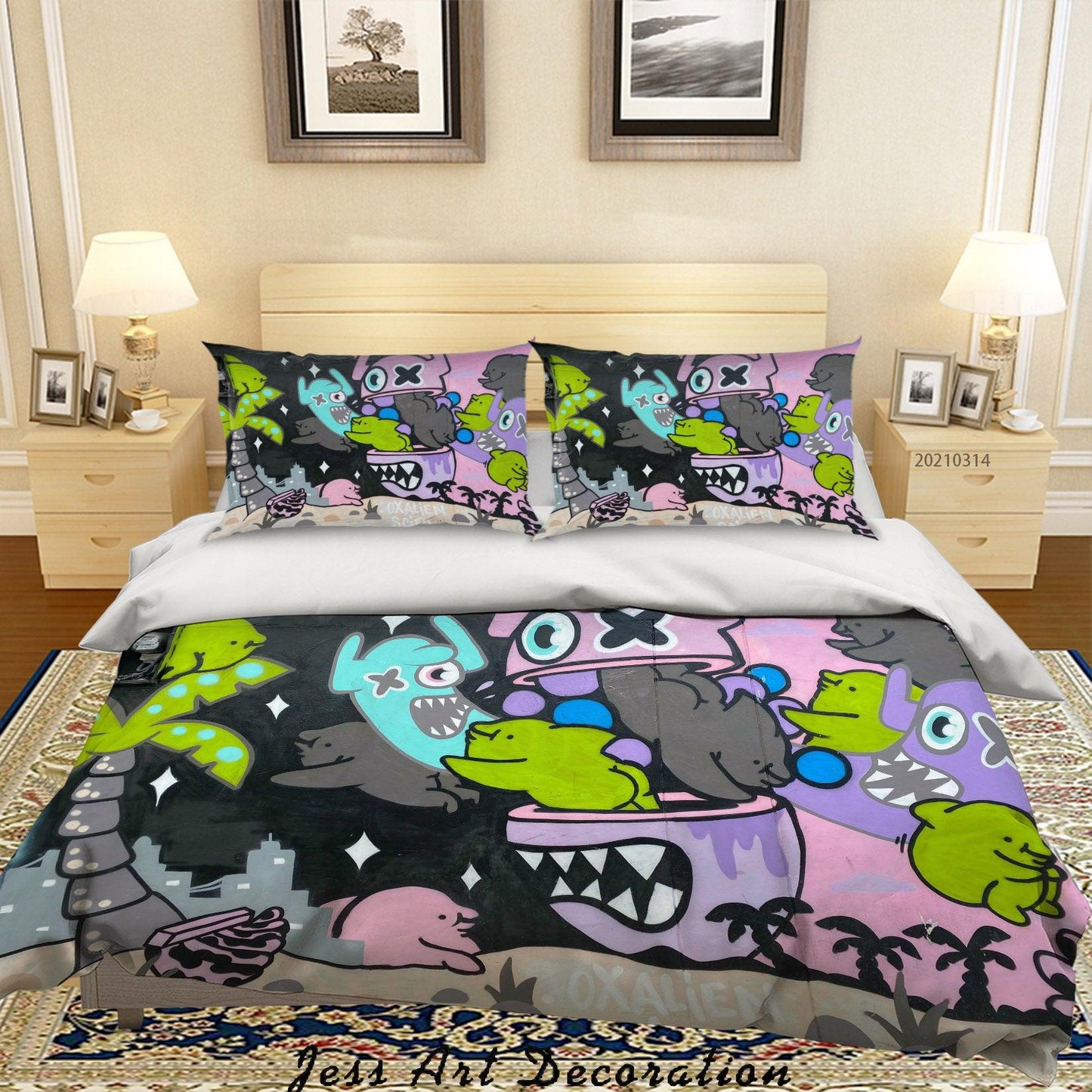 3D Abstract Colored Graffiti Monster Quilt Cover Set Bedding Set Duvet Cover Pillowcases 159