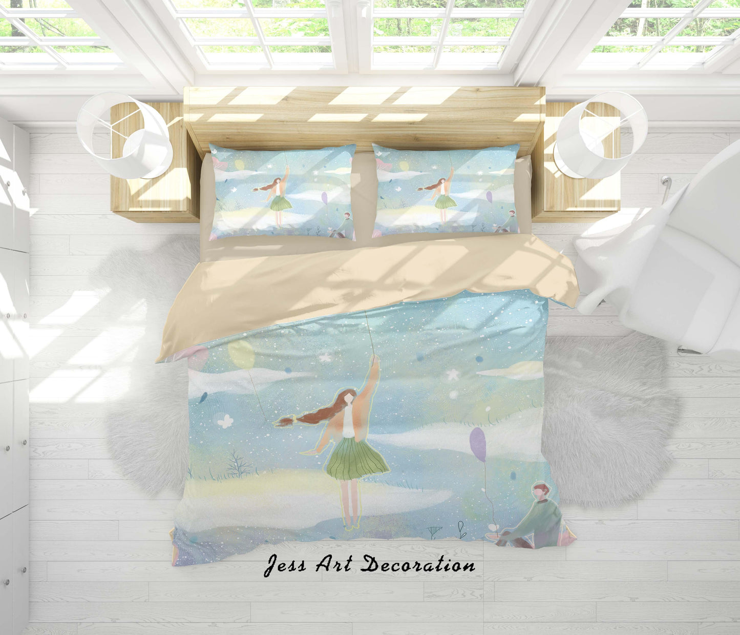 3D Boy Girl Snow Balloon Painting Quilt Cover Set Bedding Set Duvet Cover Pillowcases A467 LQH