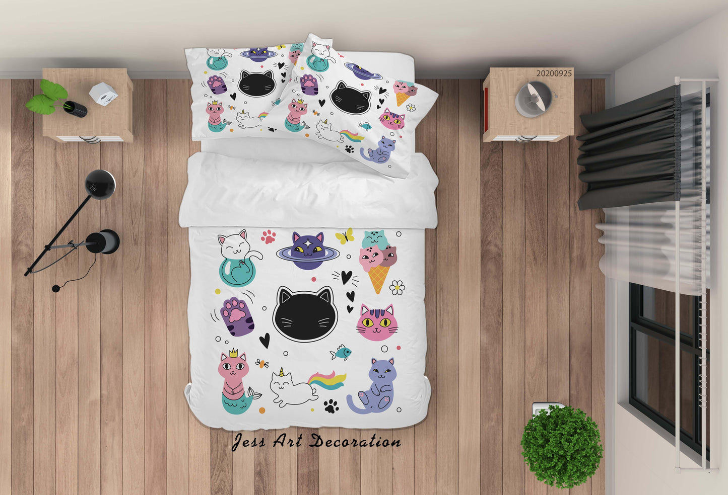 3D Cartoon Animal Cat Pattern Quilt Cover Set Bedding Set Duvet Cover Pillowcases WJ 6479