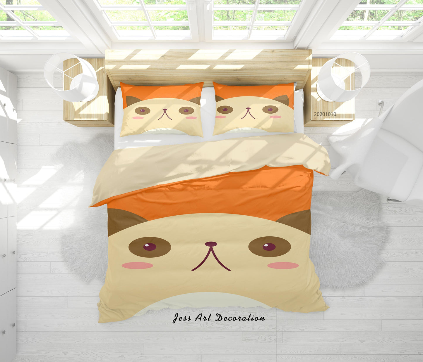 3D Cartoon Cute Animal Civet Cat Quilt Cover Set Bedding Set Duvet Cover Pillowcases WJ 9529