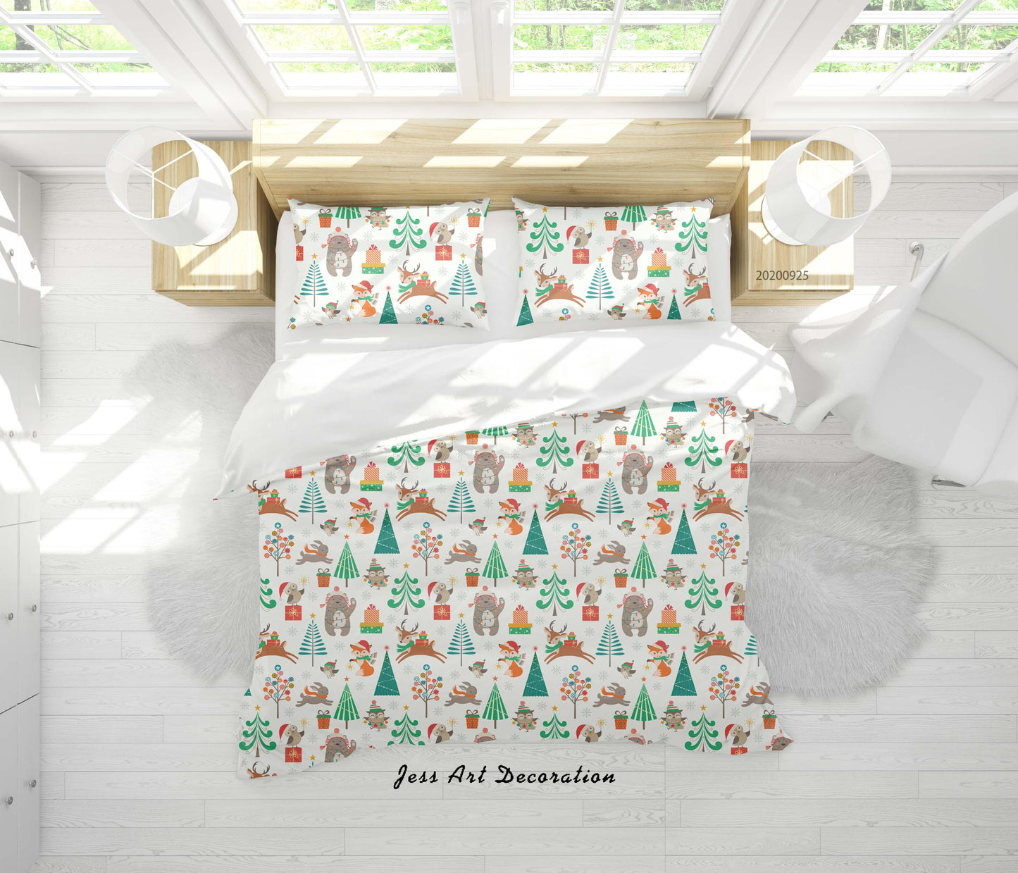 3D Cartoon Animal Bear Tree Pattern Quilt Cover Set Bedding Set Duvet Cover Pillowcases WJ 6464