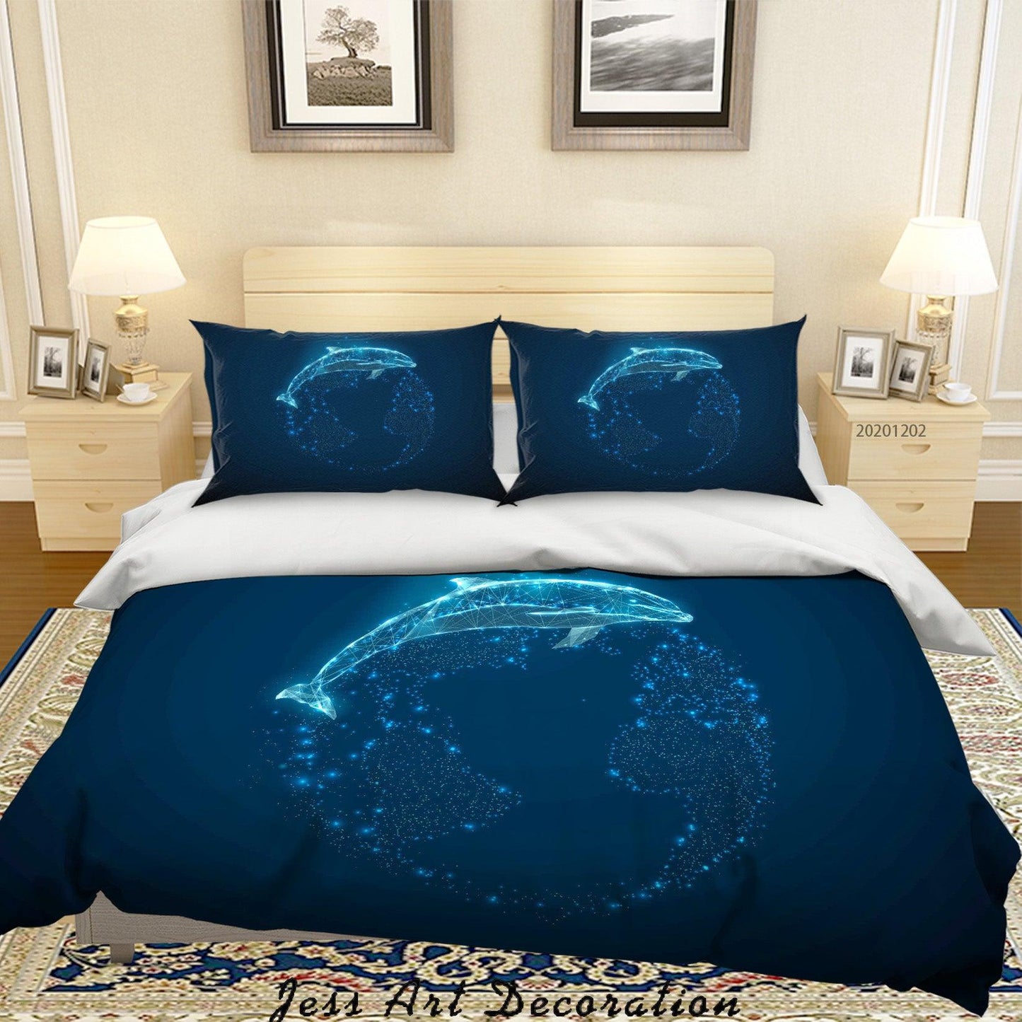 3D Abstract Blue Ocean Glowing Dolphin Quilt Cover Set Bedding Set Duvet Cover Pillowcases LXL