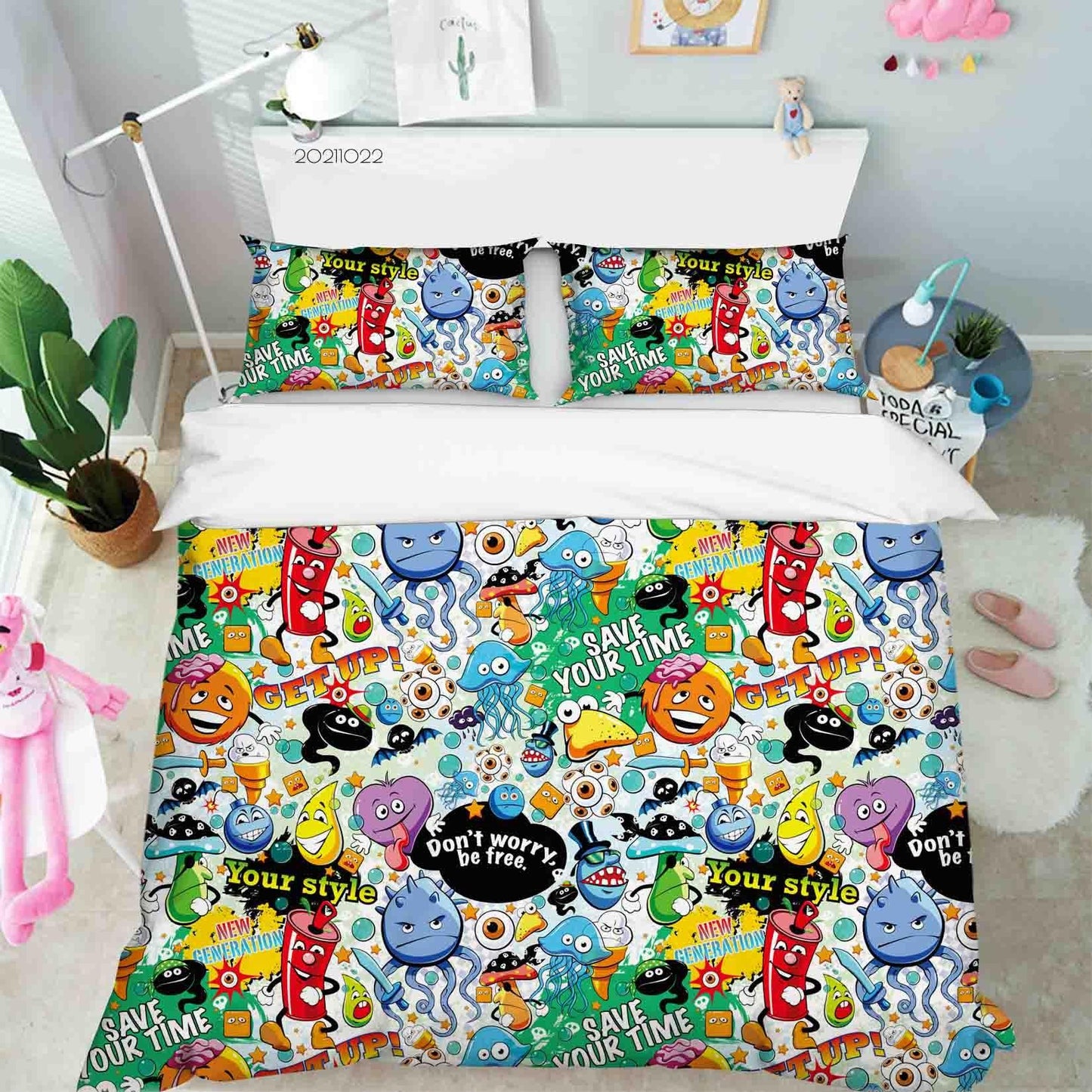 3D Abstract Color Monster Graffiti Quilt Cover Set Bedding Set Duvet Cover Pillowcases 80
