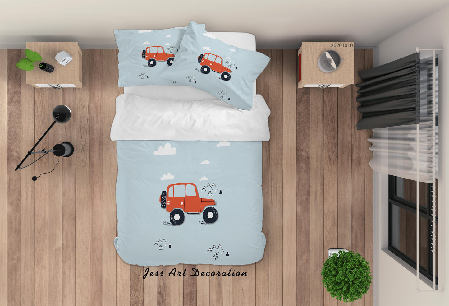 3D Cartoon Cute Animal Jeep Mountain Quilt Cover Set Bedding Set Duvet Cover Pillowcases WJ 9558
